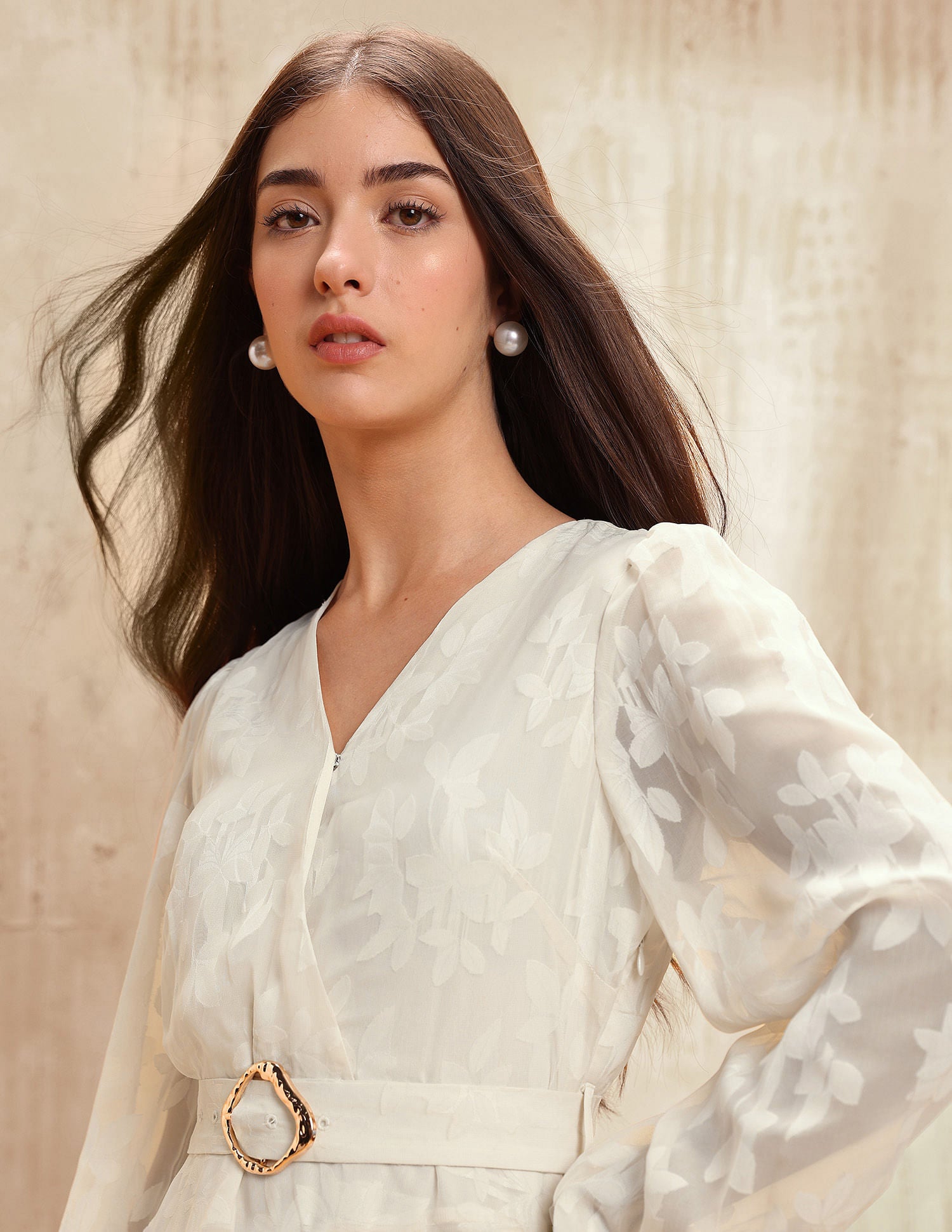 Abstract Printed Fit & Flare Dress With Belt Beige - U.S. POLO ASSN. | Large