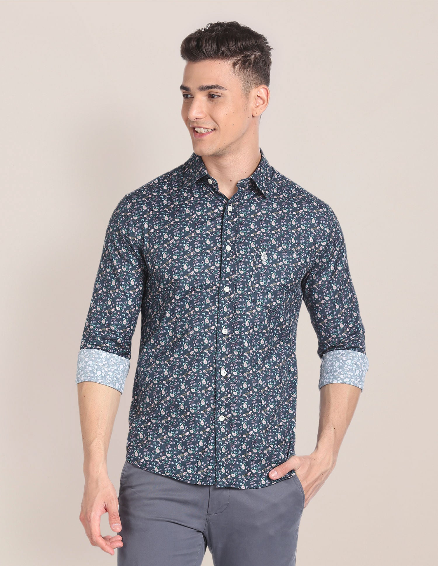 Paisley Print Twill Shirt Teal - U.S. Polo Assn. India | Large