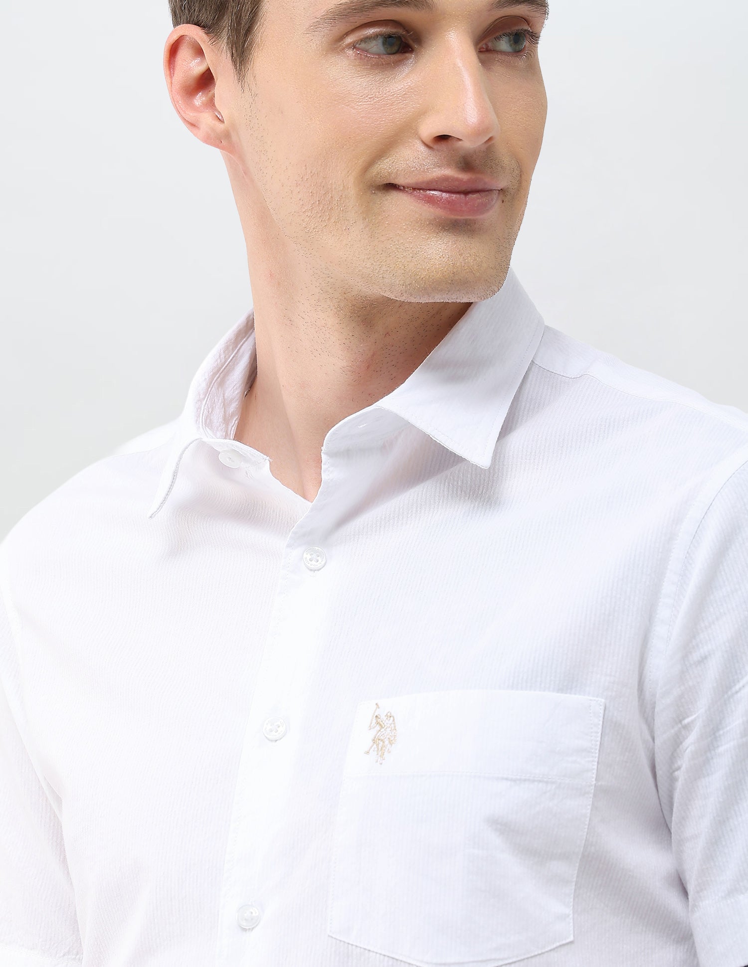 Seersucker Regular Fit Textured Shirt White - U.S. Polo Assn. India | Large