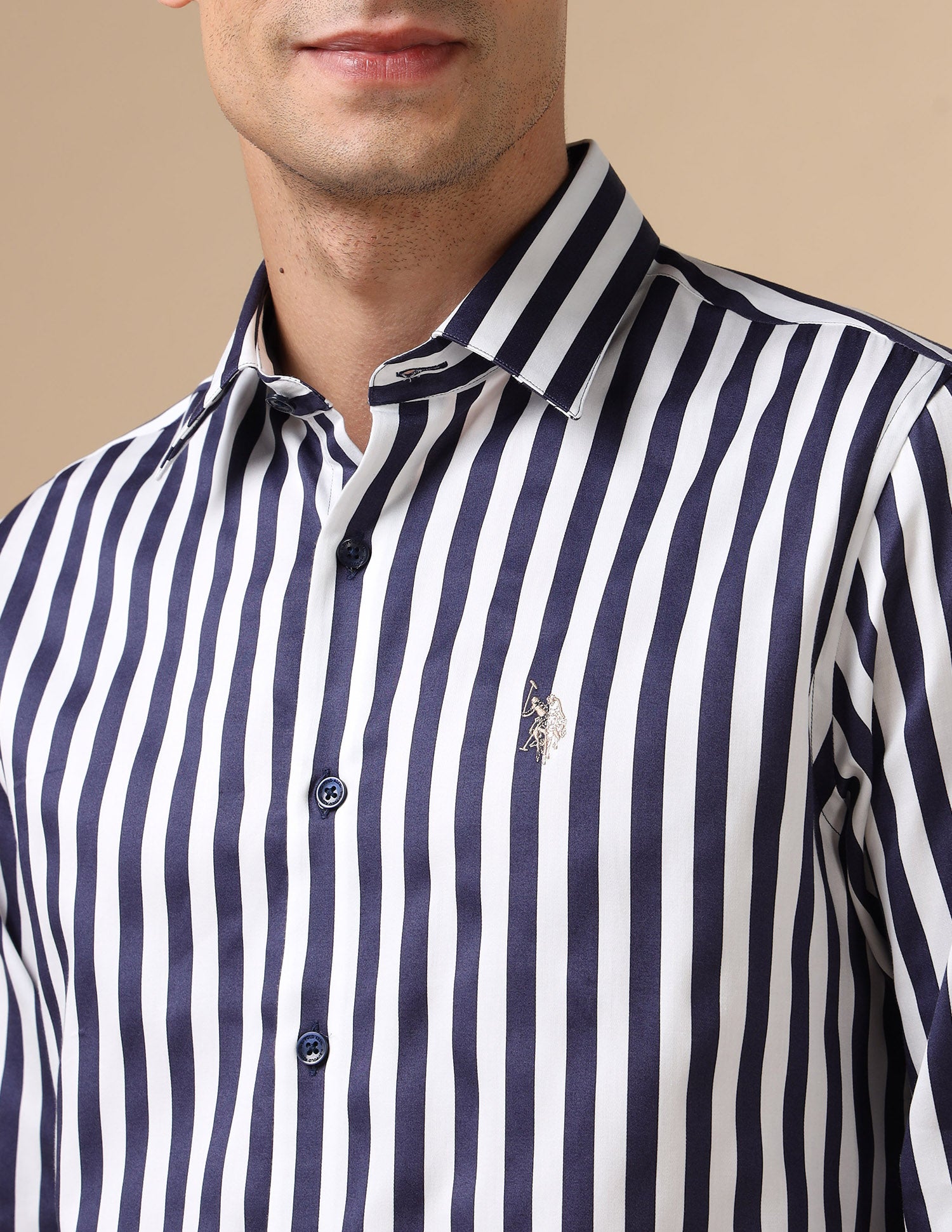 Vertical Striped Pure Cotton Shirt Navy - U.S. POLO ASSN. | Large