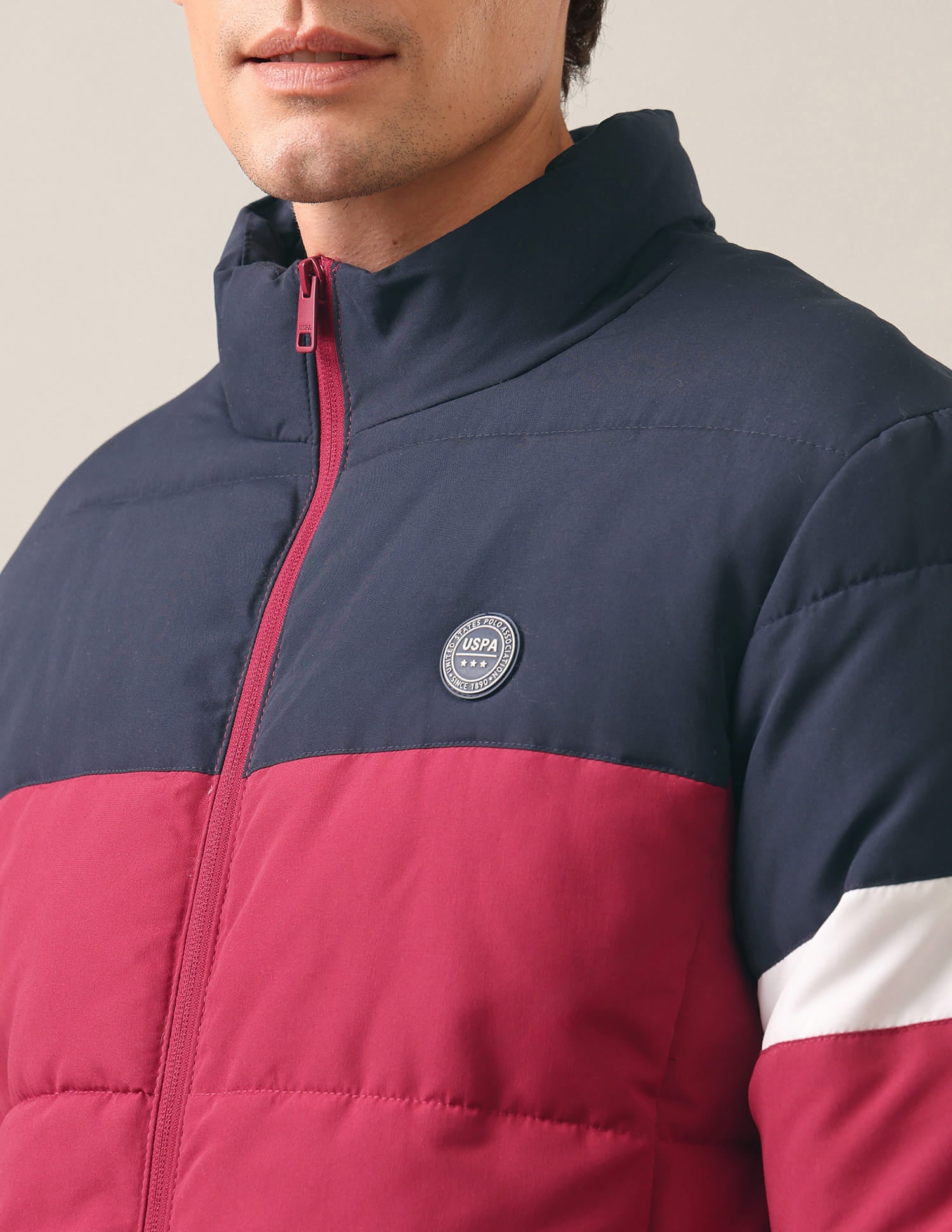 High Neck Colour Block Jacket Navy and Red - U.S. Polo Assn. India | Large