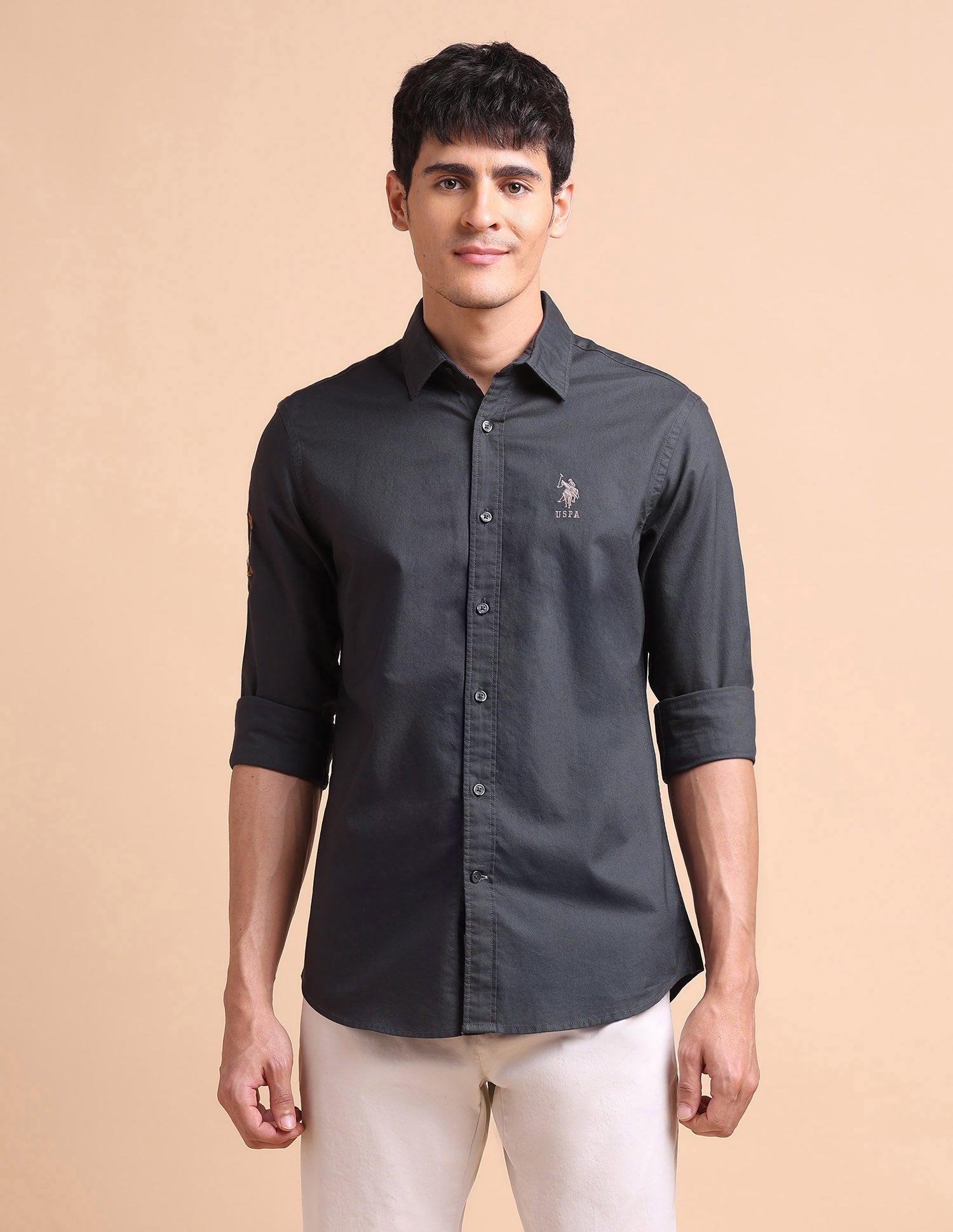 Pure Cotton Tailored Fit Oxford Shirt Dark Grey - U.S. POLO ASSN. | Large