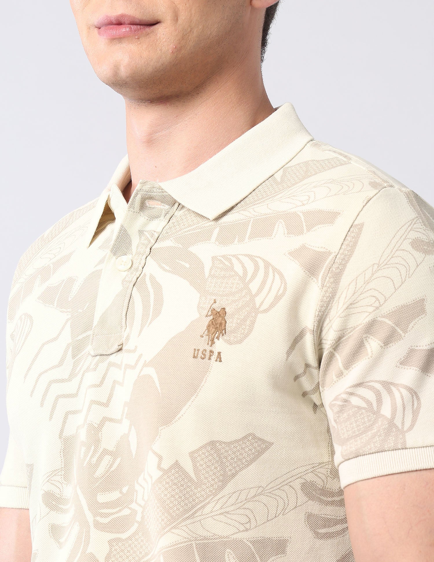 Tropical Printed Pure Cotton Polo Shirt Ivory - U.S. POLO ASSN. | Large