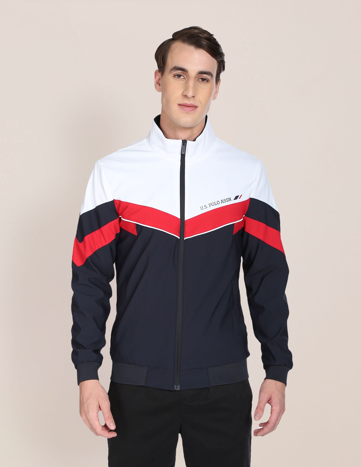 Brand Stripe High Neck Casual Jacket White - U.S. POLO ASSN. | Large