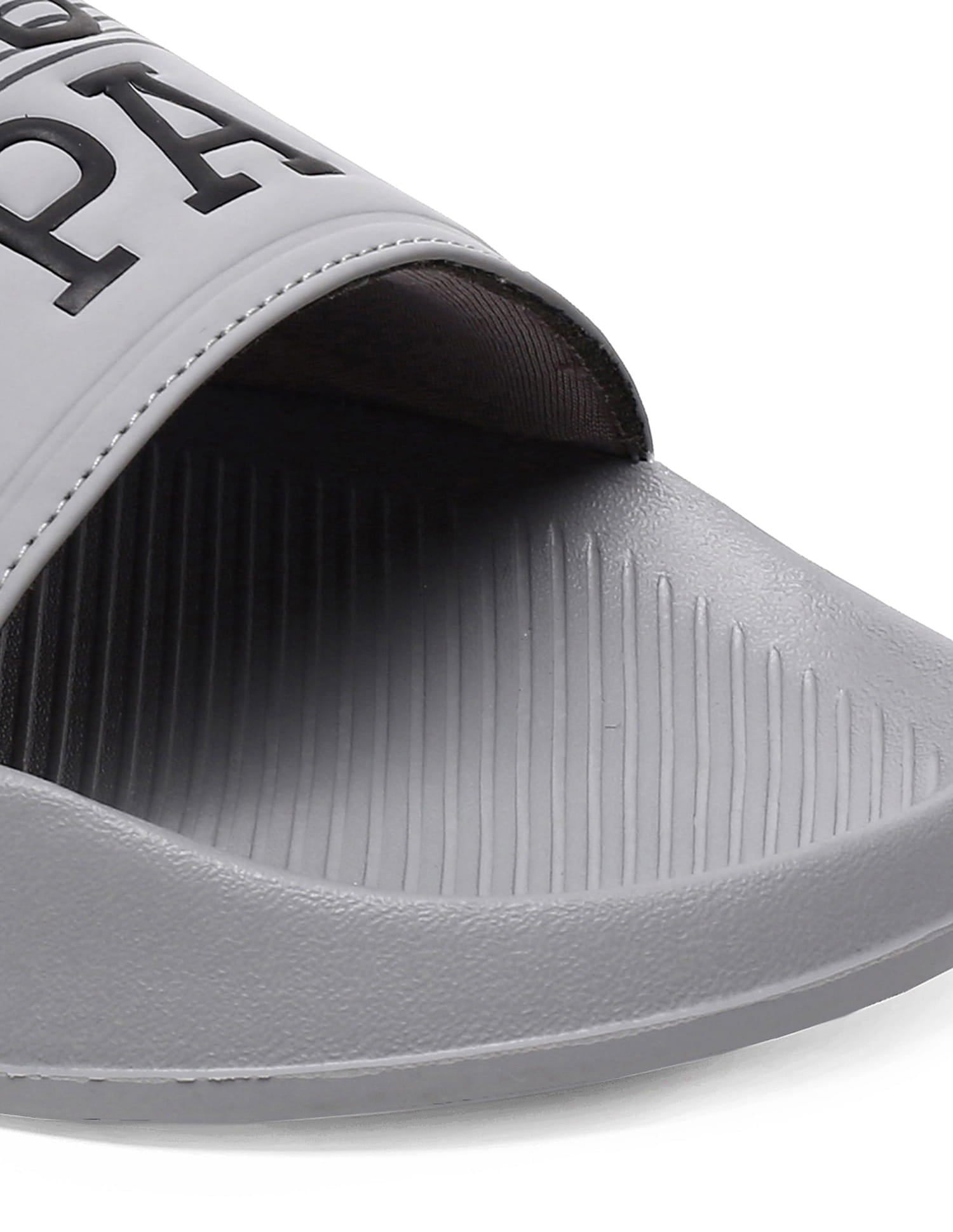 Men Brand Print Open Toe Beesley 6.0 Slides Grey - U.S. Polo Assn. India | Large