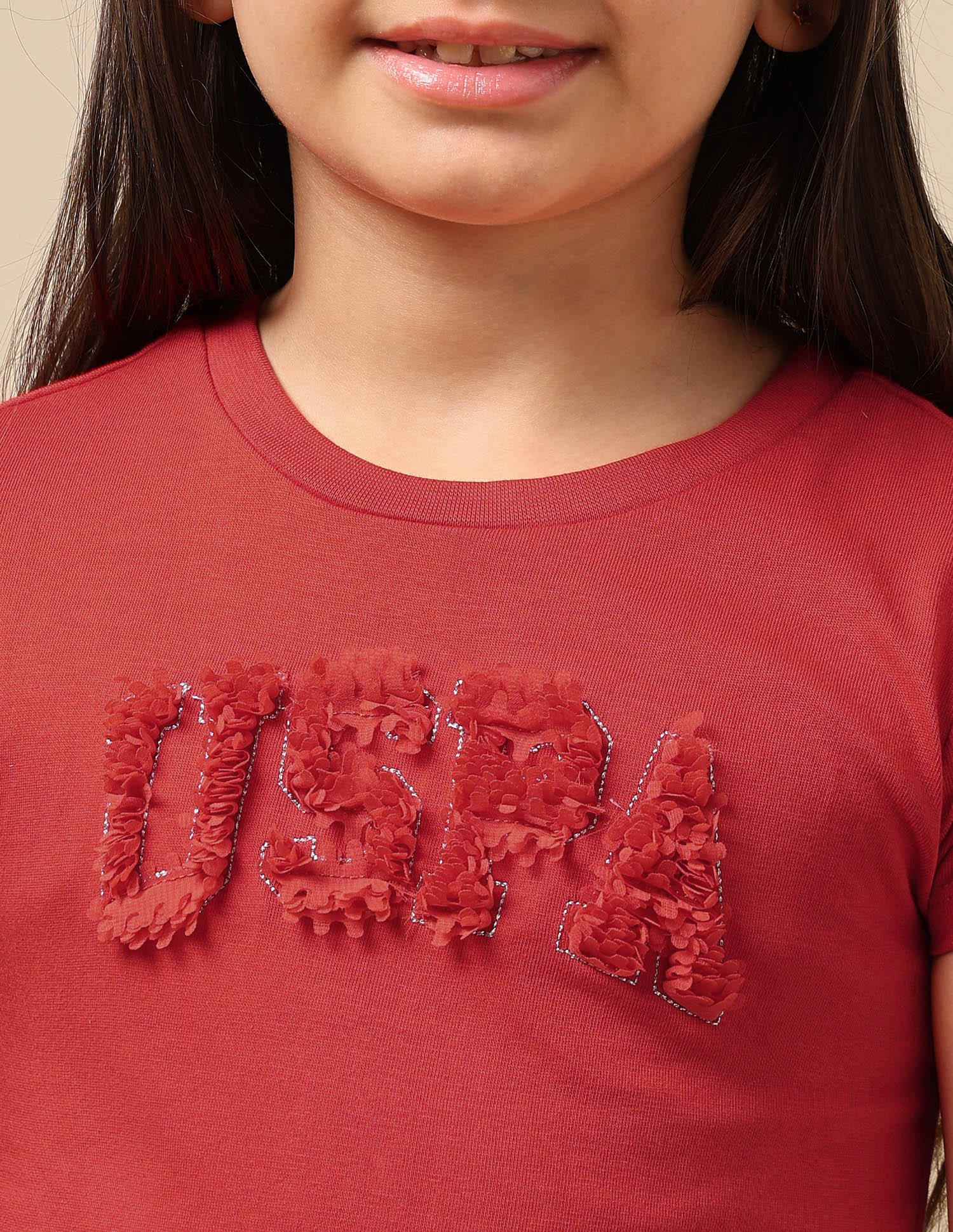 Girls Petal Logo Cotton T-Shirt Red - U.S. Polo Assn. India | Large