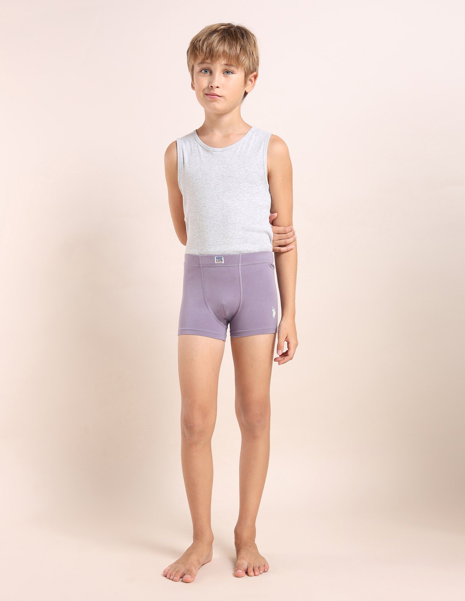 Boys Cotton Spandex Solid Trunks - Pack Of 3 Purple, Yellow and Green - U.S. POLO ASSN. | Large