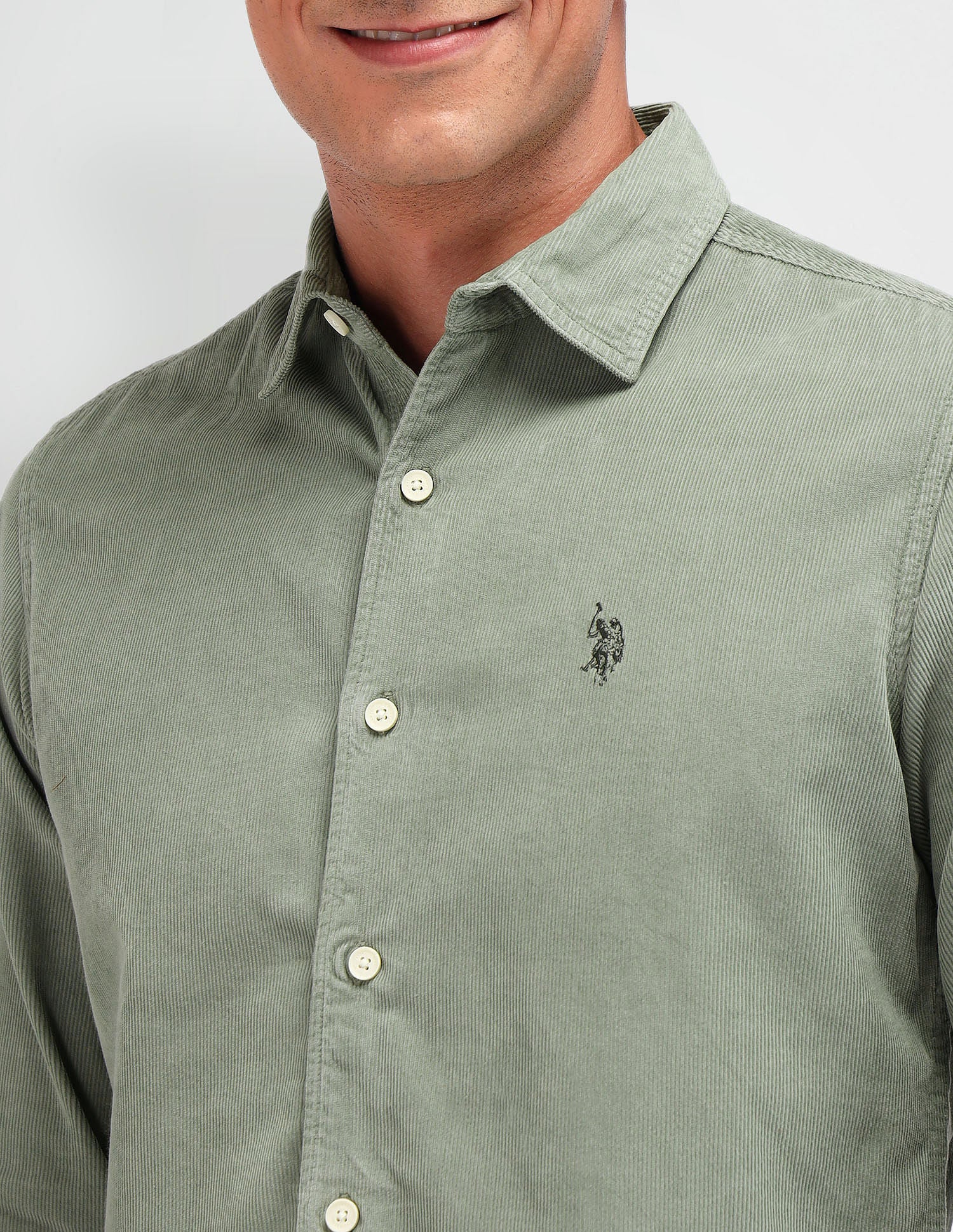 Slim Fit Corduroy Shirt Light Green - U.S. Polo Assn. India | Large