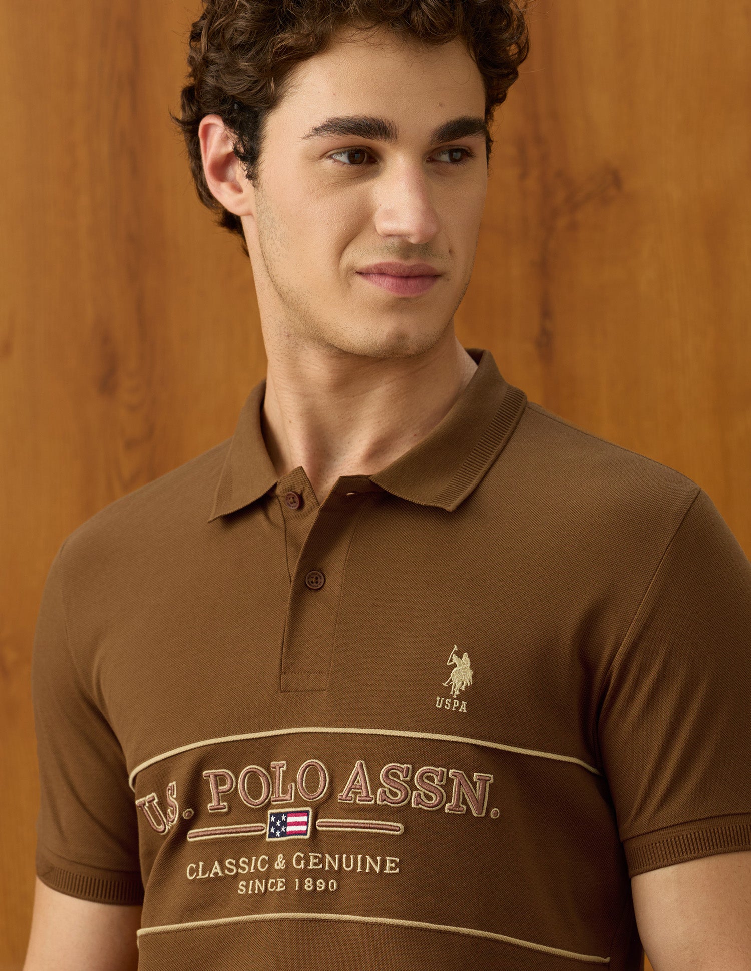 Elvenado Brand Embroidered Polo Shirt Brown - U.S. Polo Assn. India | Large