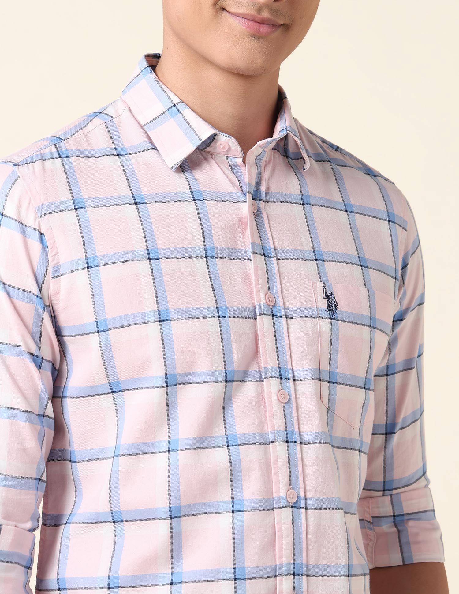 Grid Tattersall Checked Tailored Fit Shirt White - U.S. POLO ASSN. | Large