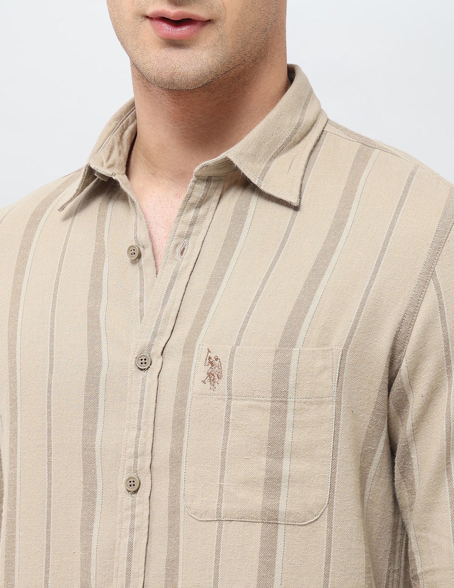 Vertical Striped Regular Fit Shirt Khaki - U.S. POLO ASSN. | Large