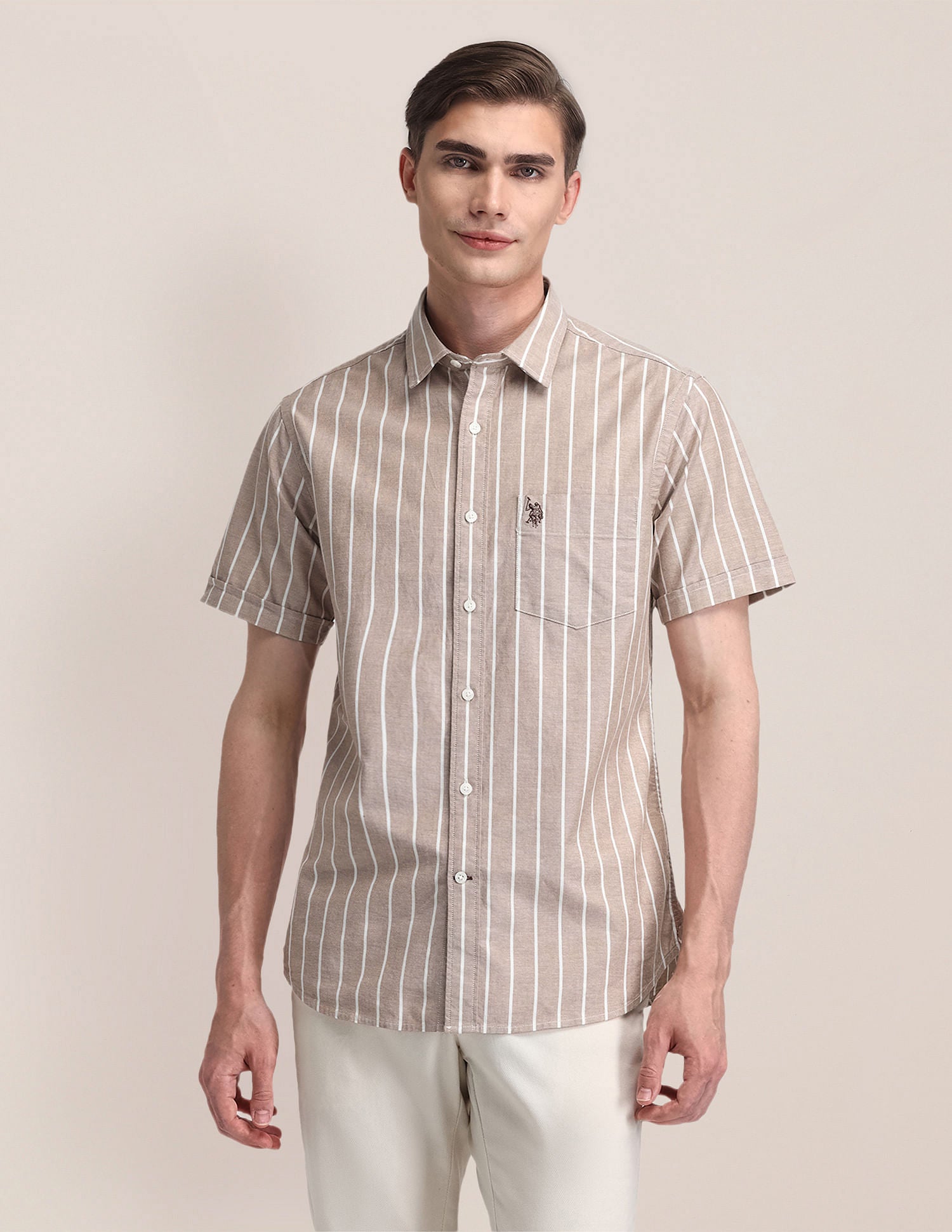 Tailored Vertical Striped Shirt Lt. Brown - U.S. Polo Assn. India | Large