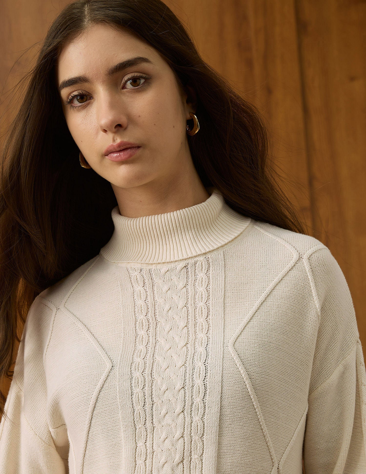 Cable Knit Turtle Neck Sweater Off White - U.S. POLO ASSN. | Large