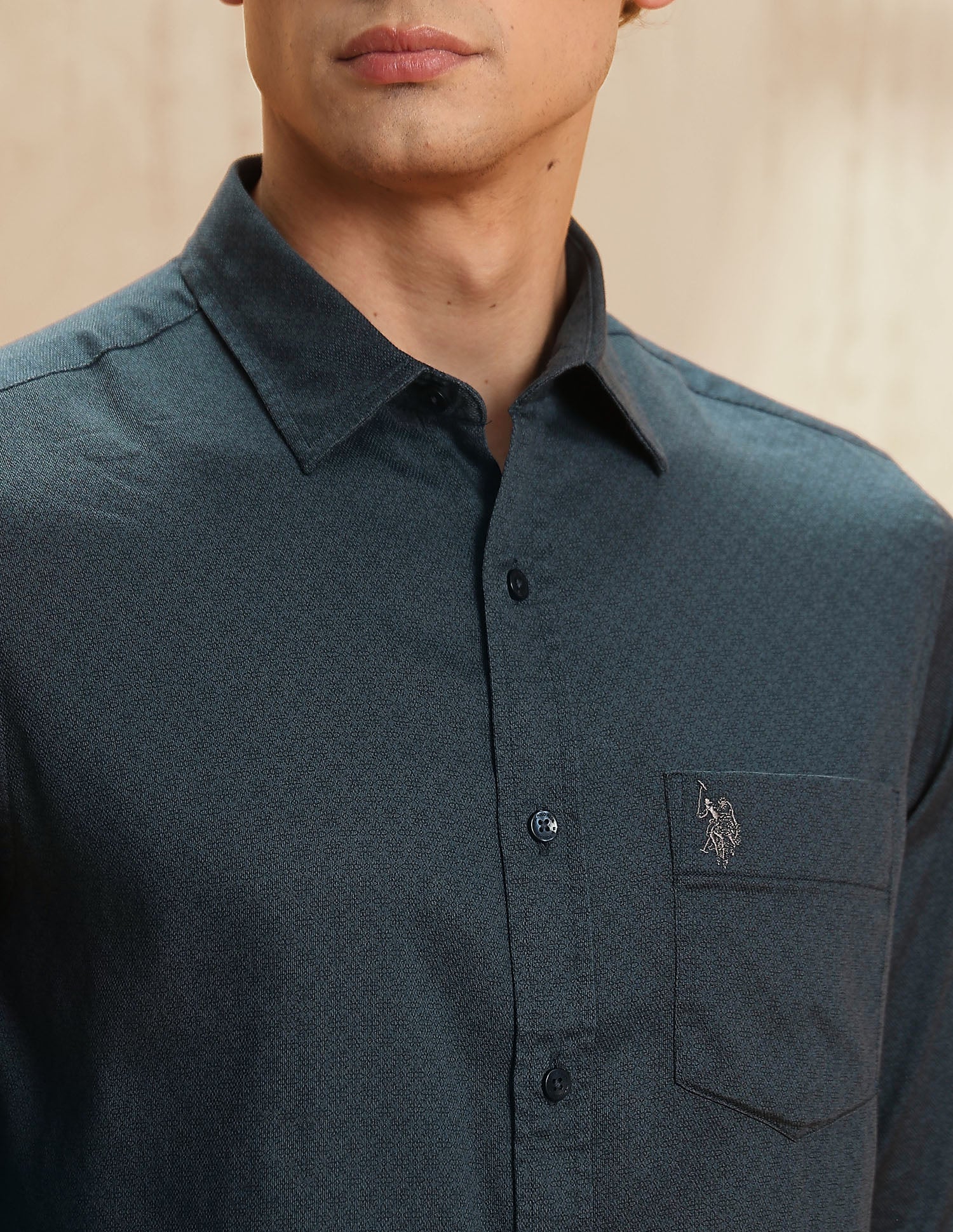 Dobby Tailored Fit Shirt Teal - U.S. POLO ASSN. | Large