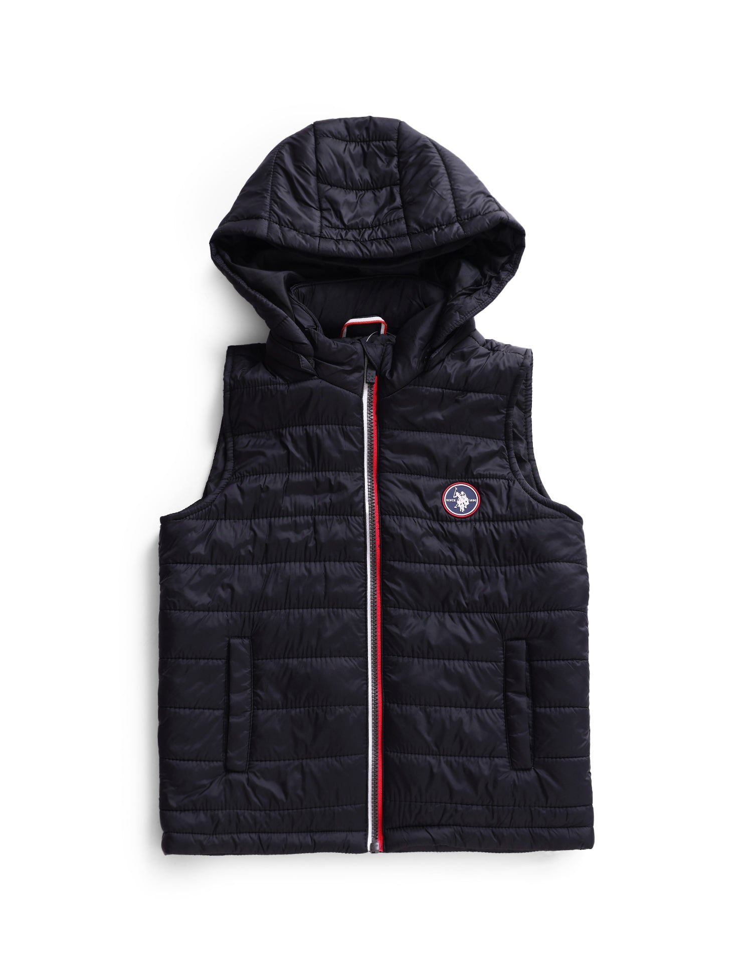 Boys Black Sleeveless Solid Puffer Jacket Black - U.S. POLO ASSN. | Large