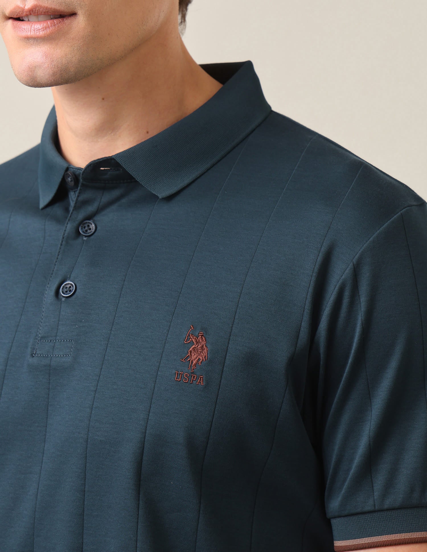 Vertical Striped Slim Fit Polo Shirt Teal - U.S. Polo Assn. India | Large