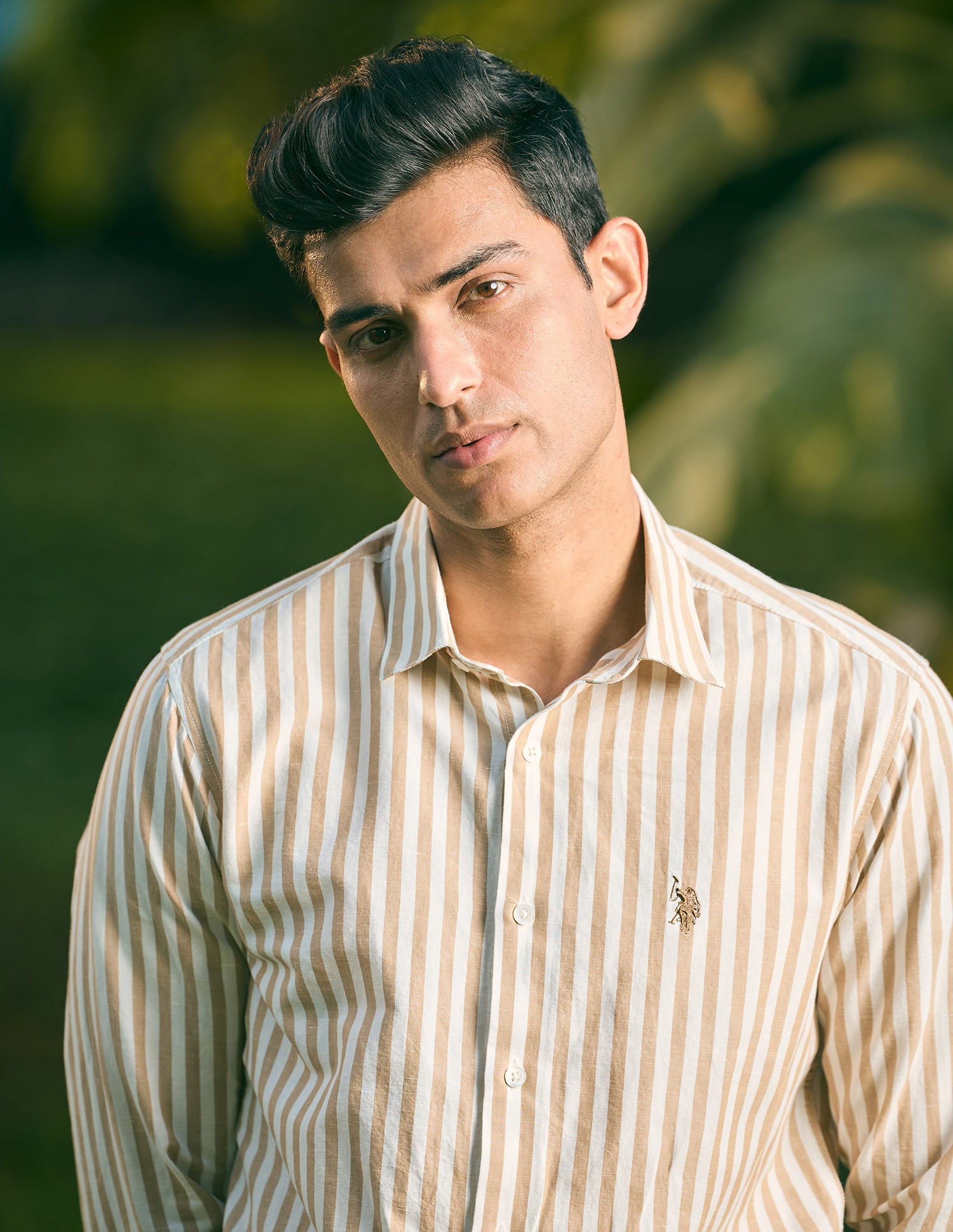 Pacho X Vertical Stripe Cotton Linen Shirt Beige - U.S. POLO ASSN. | Large