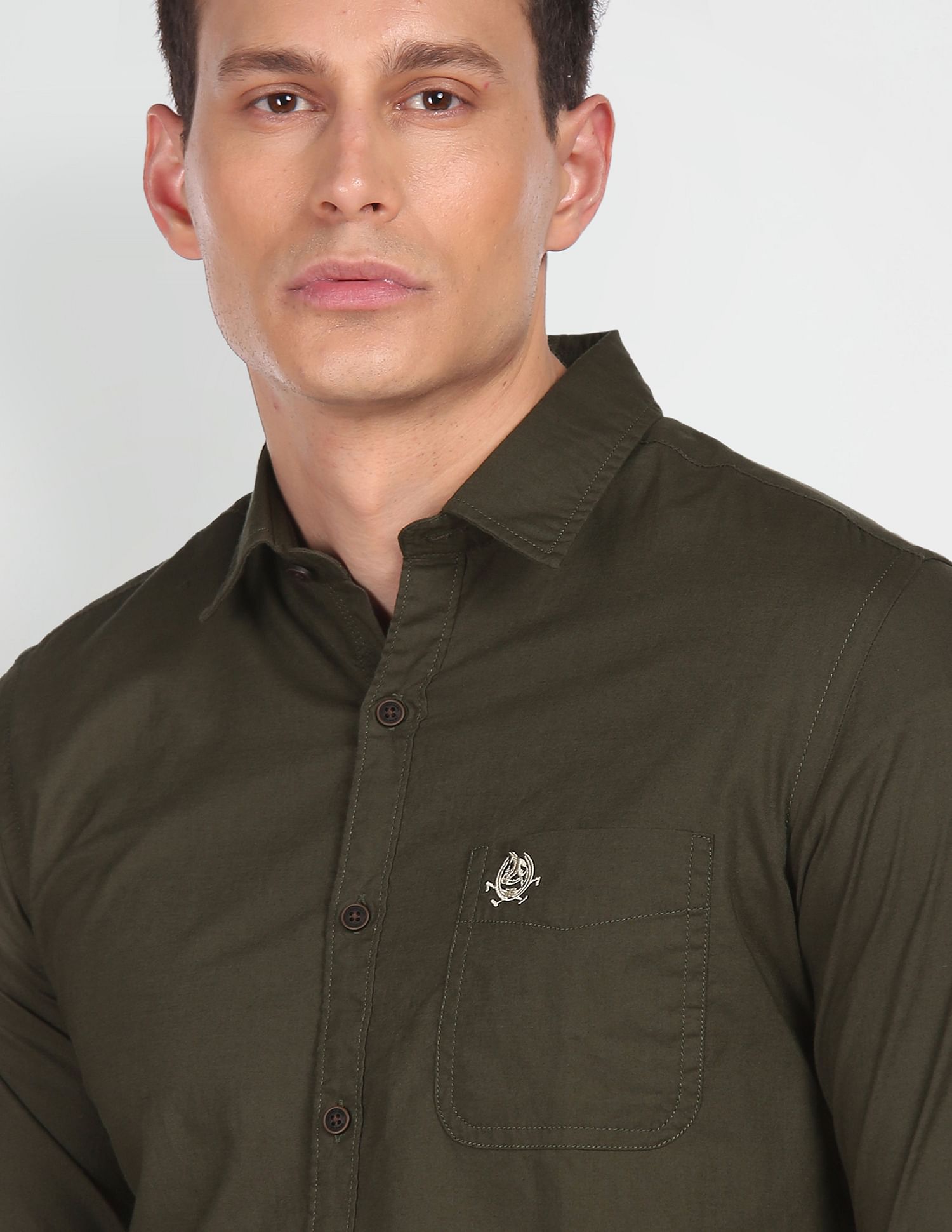Cotton Solid Casual Shirt Olive - U.S. POLO ASSN. | Large