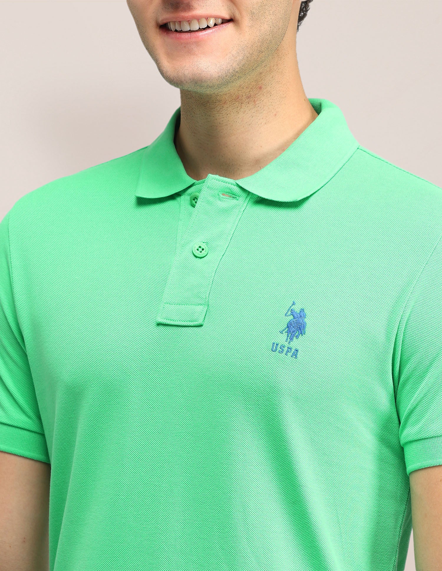Textured Slim Fit Polo Shirt Green - U.S. Polo Assn. India | Large
