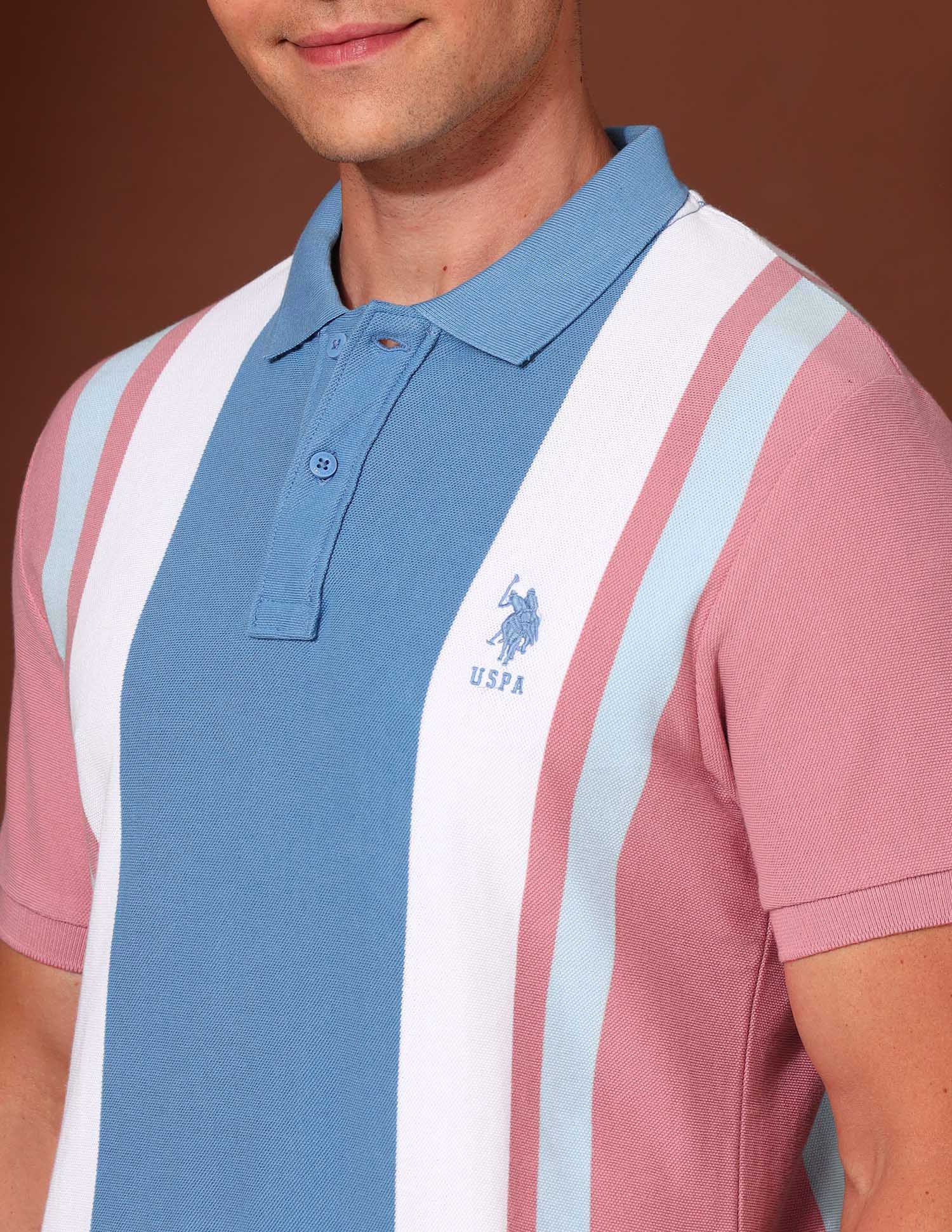 Vertical Striped Working Holiday Polo Shirt Dark Pink - U.S. Polo Assn. India | Large