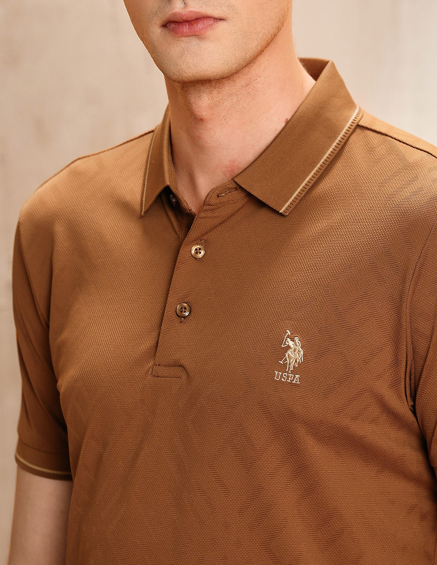Textured Regular Fit Polo Shirt Gold - U.S. Polo Assn. India | Large
