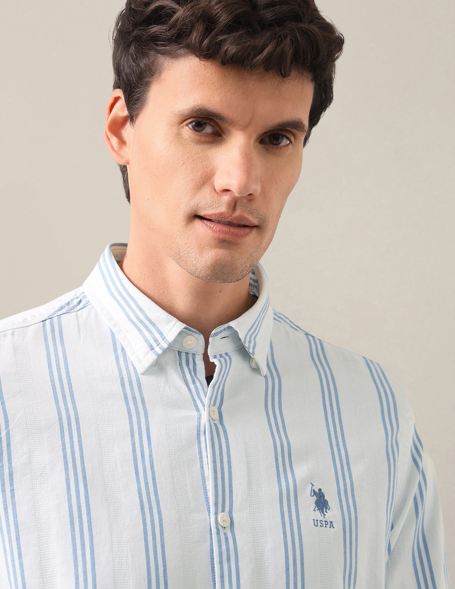 Vertical Striped Button Down Shirt Blue - U.S. Polo Assn. India | Large