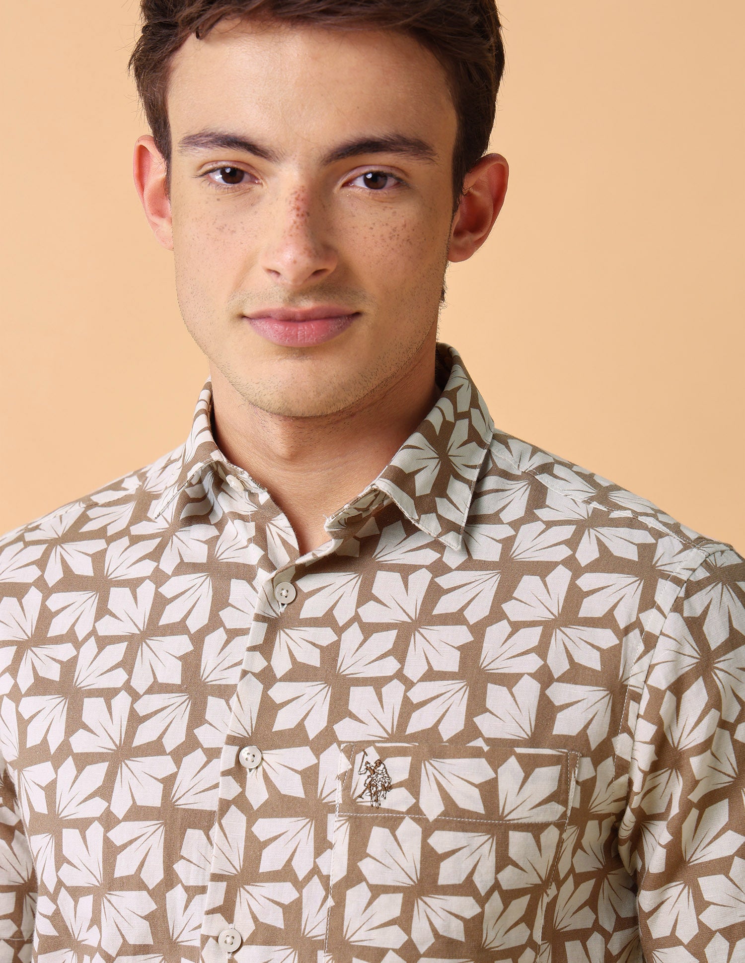 Geometric Printed Regular Fit Shirt Khaki - U.S. Polo Assn. India | Large
