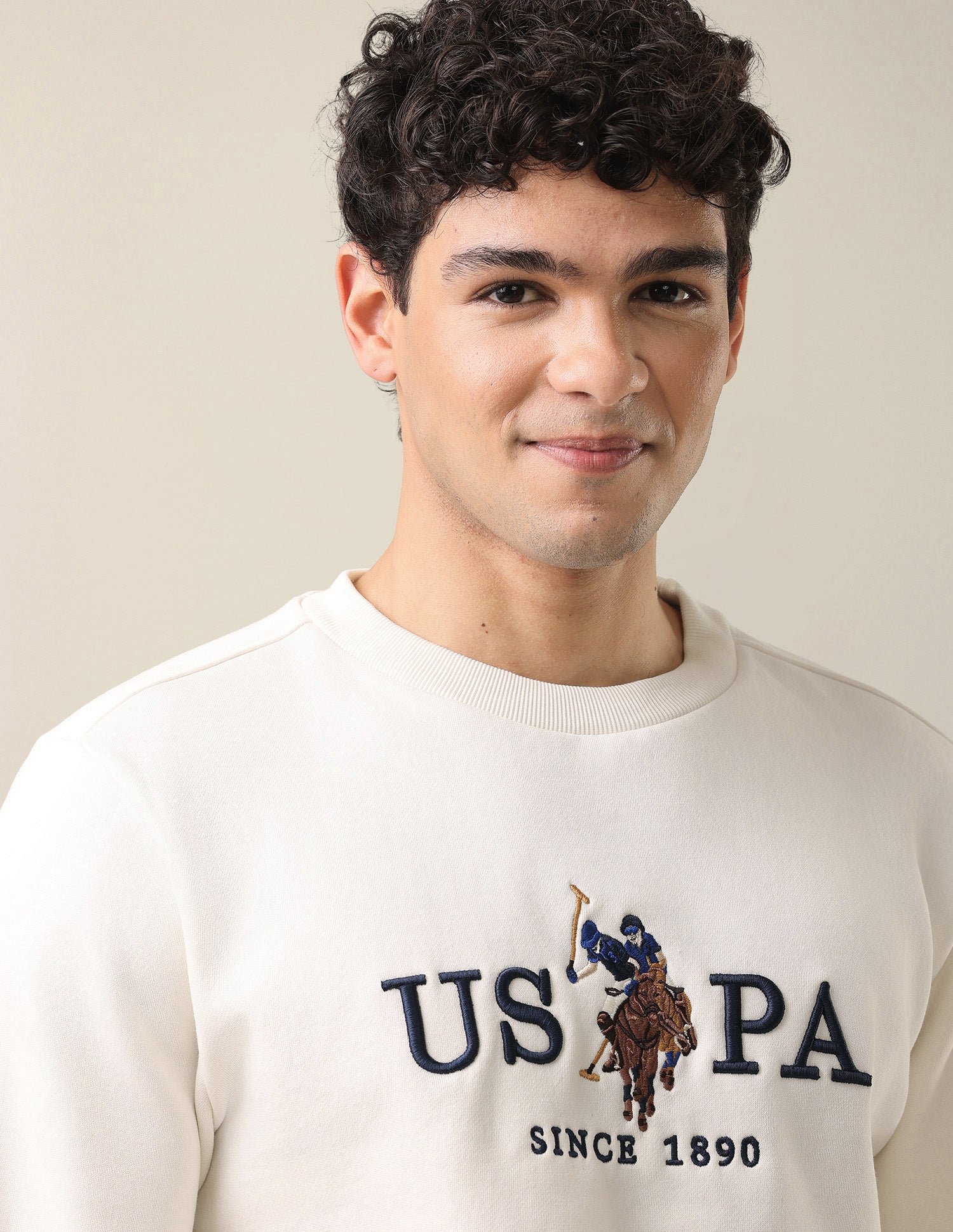 Brand Embroidered Slim Fit Sweatshirt Off White - U.S. Polo Assn. India | Large