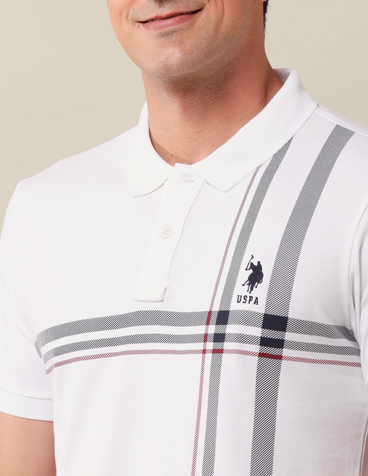 Horizontal Striped Slim Fit Polo Shirt White - U.S. Polo Assn. India | Large