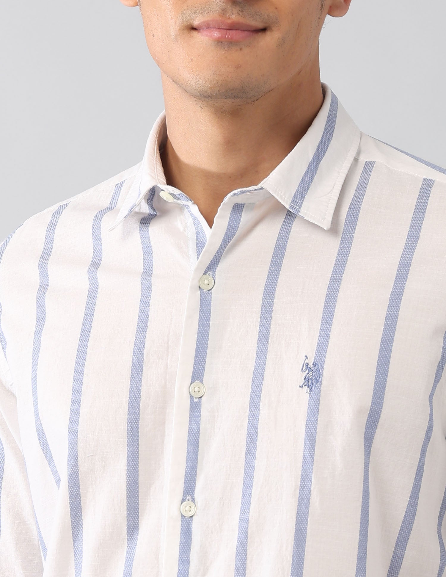 Vertical Striped Dobby Regular Fit Shirt Ivory - U.S. Polo Assn. India | Large