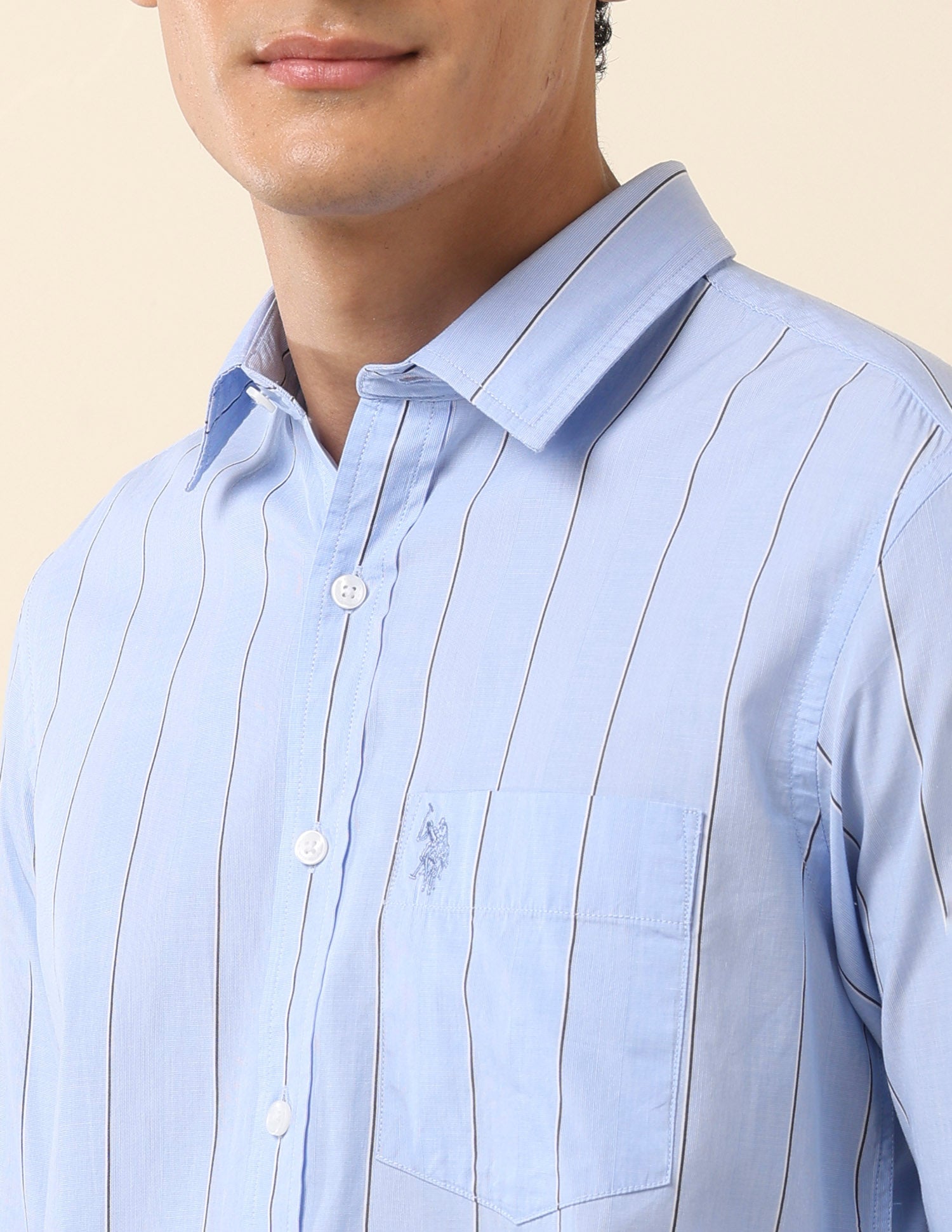Tailored Fit Vertical Striped Shirt Light Blue - U.S. Polo Assn. India | Large