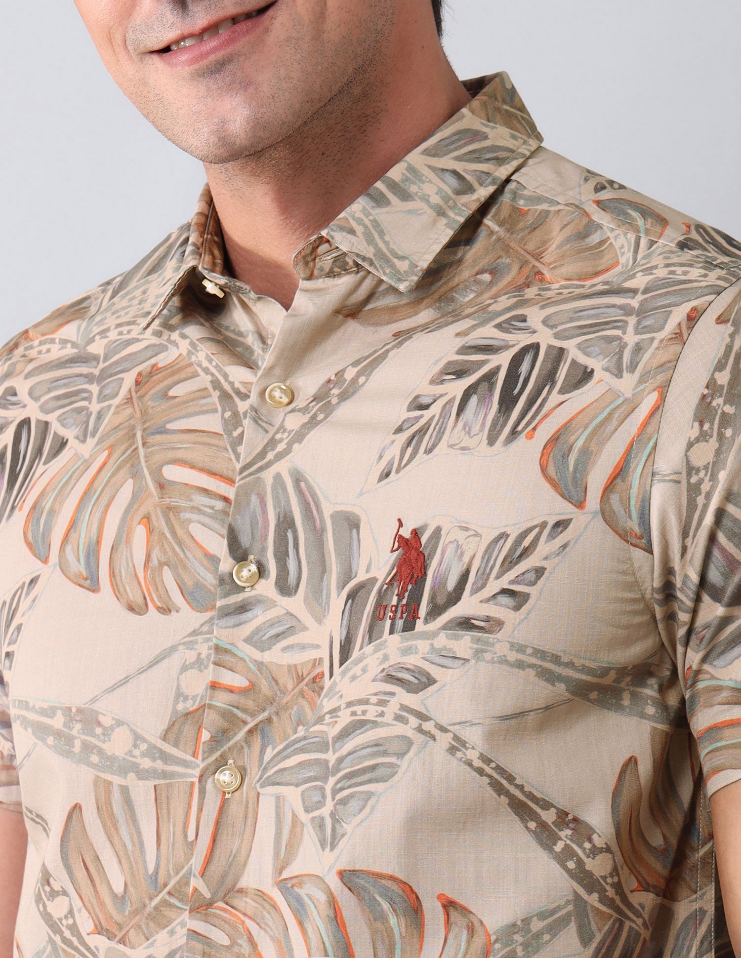 Regular Fit All-Over Shirt Khaki - U.S. Polo Assn. India | Large