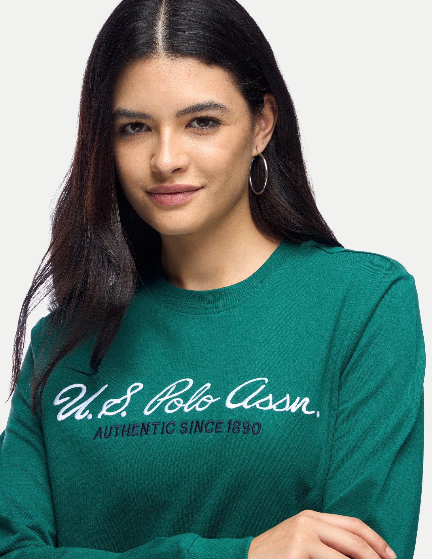Brand Embroidered Relaxed Fit Sweatshirt Green - U.S. Polo Assn. India | Large