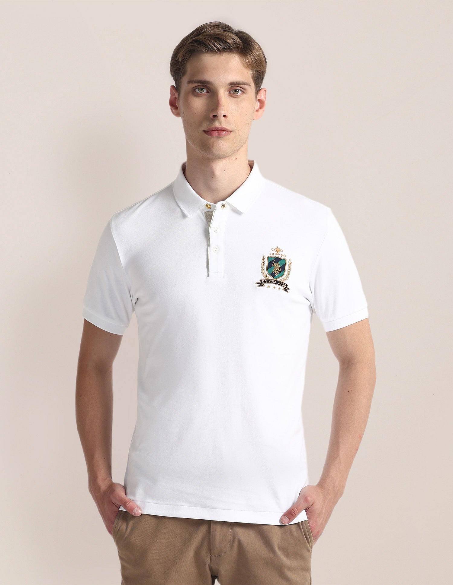 Ribbed Collar Solid Polo Shirt White - U.S. Polo Assn. India | Large