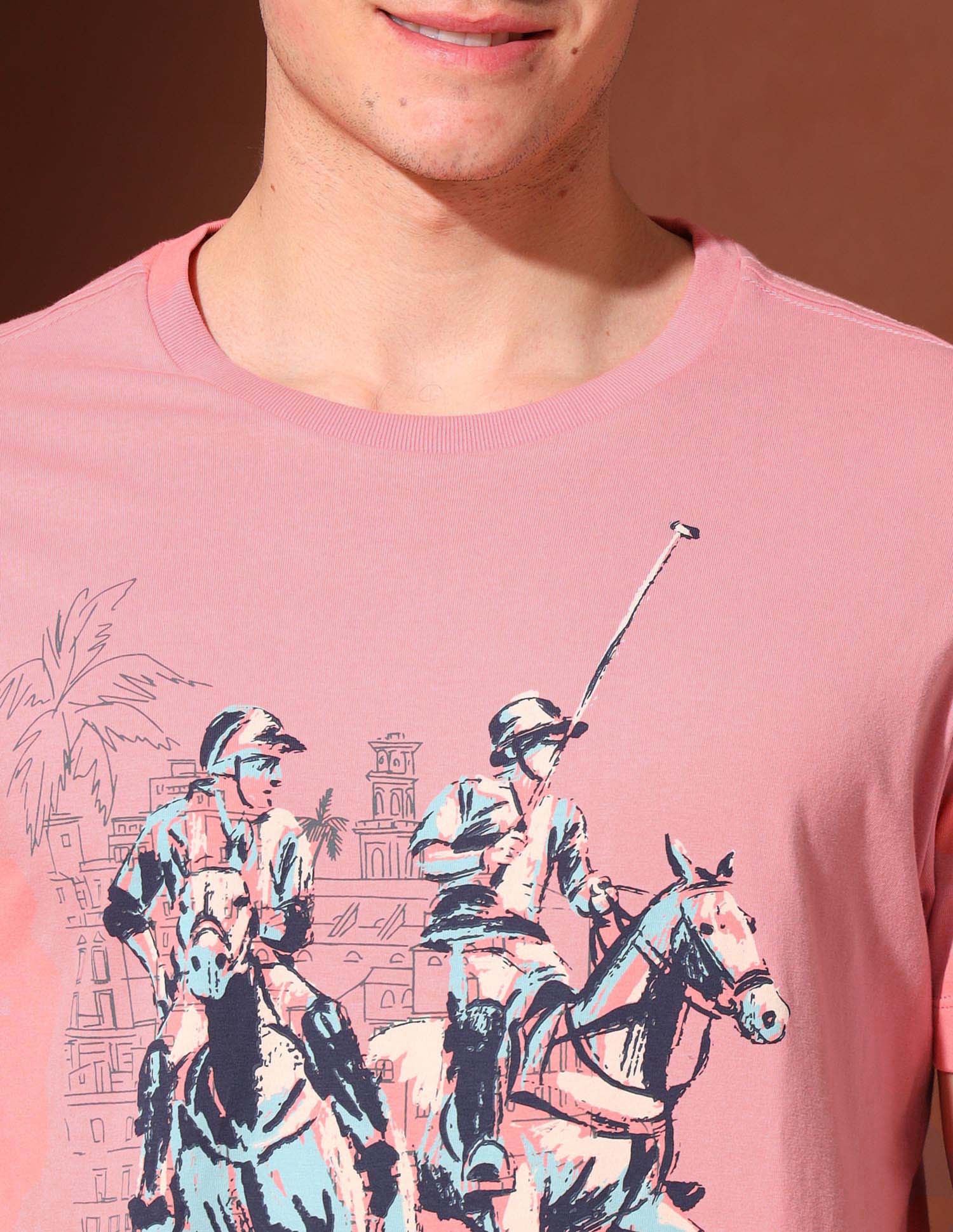 Brand Printed Pure Cotton T-Shirt Peach - U.S. Polo Assn. India | Large