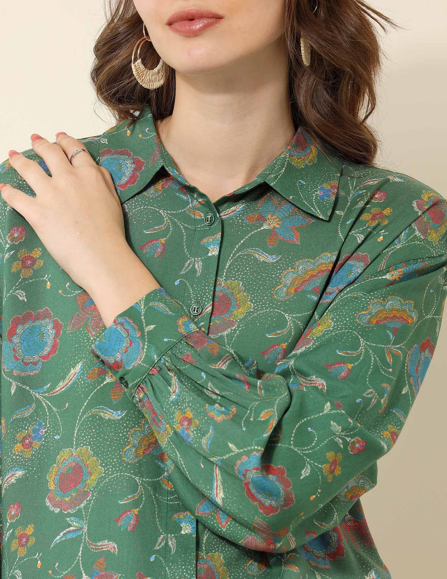 Floral Printed Regular Fit Shirt Green - U.S. POLO ASSN. | Large