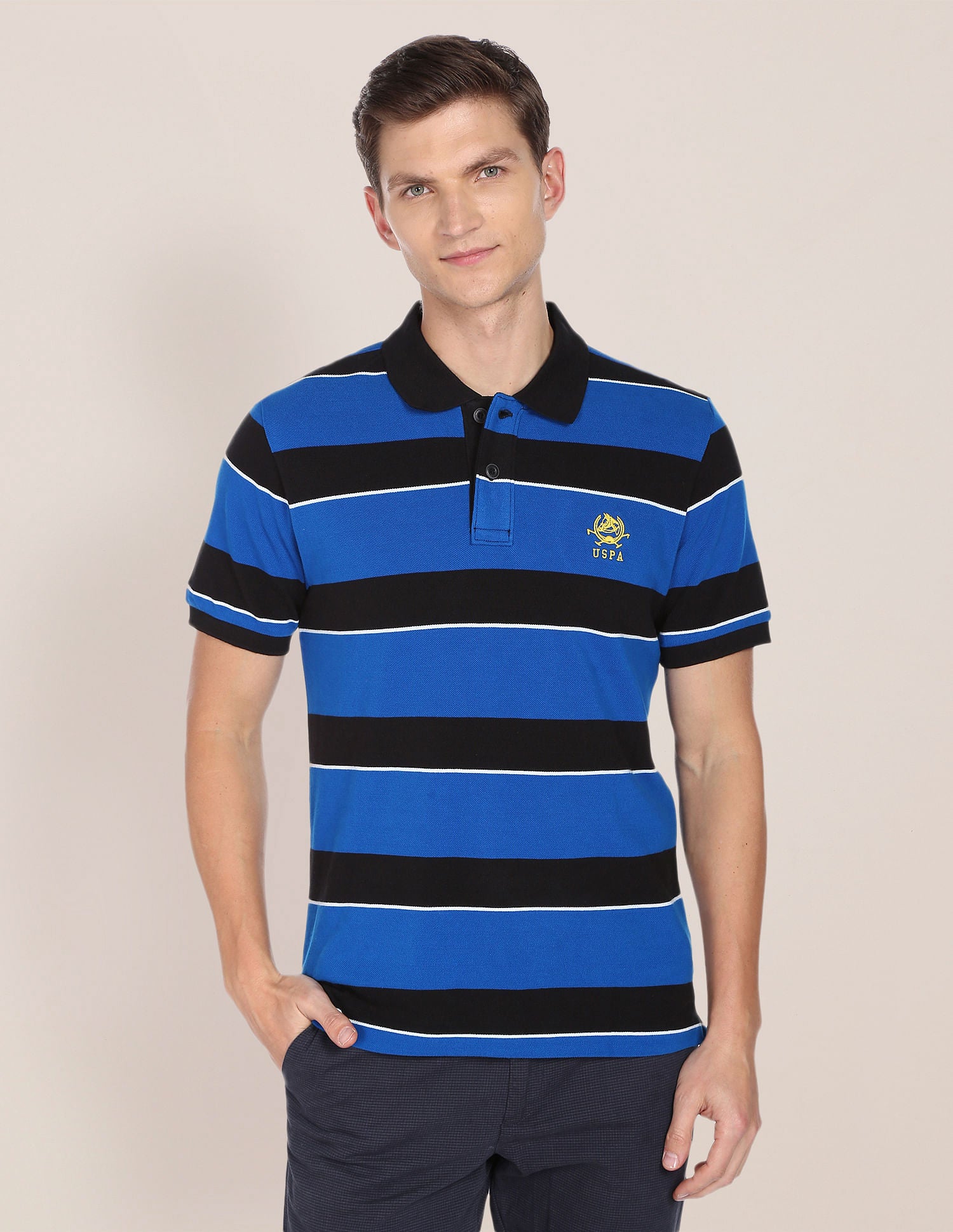Horizontal Stripe Polo Shirt Dark Blue and Black - U.S. Polo Assn. India | Large