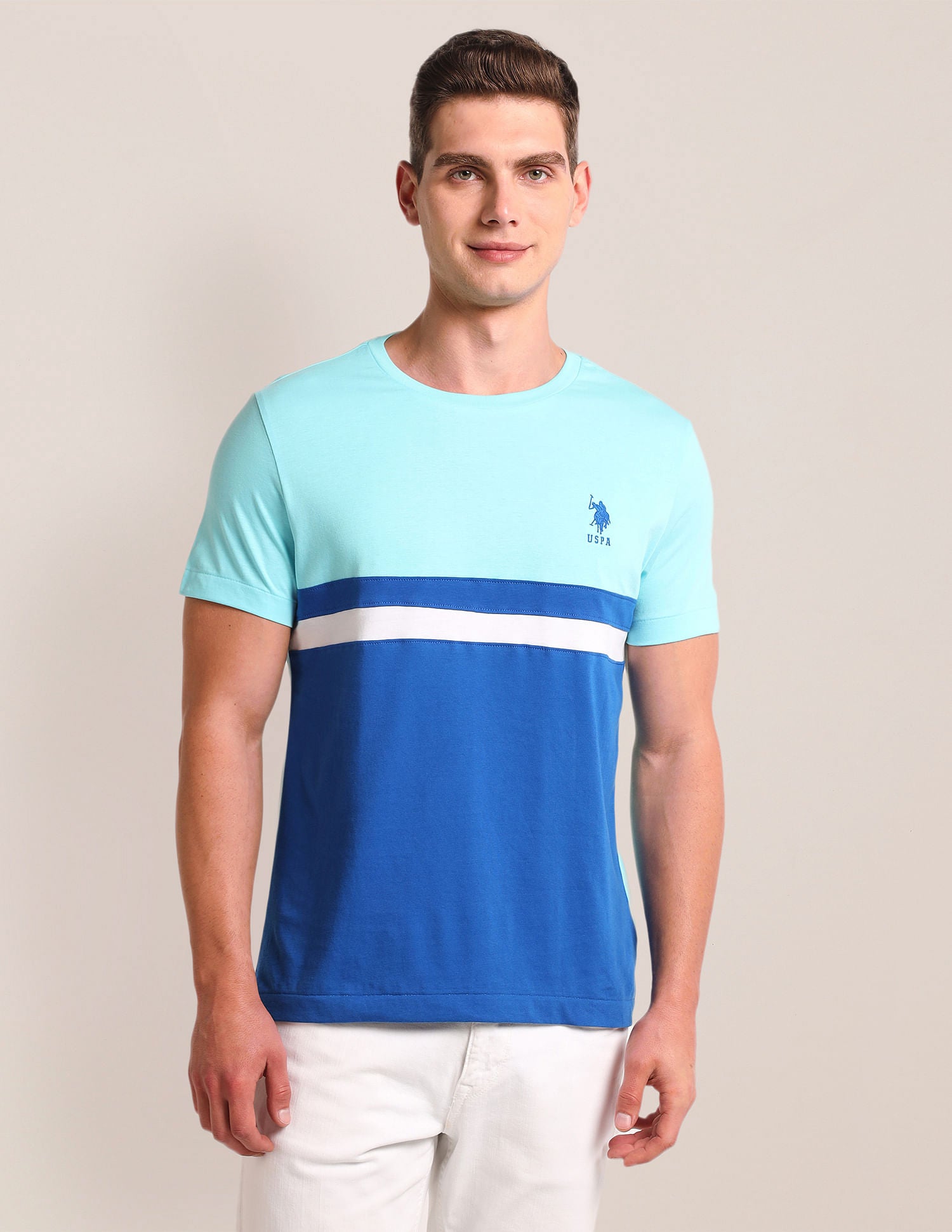 Colour Block Slim Fit T-Shirt Turquoise - U.S. POLO ASSN. | Large