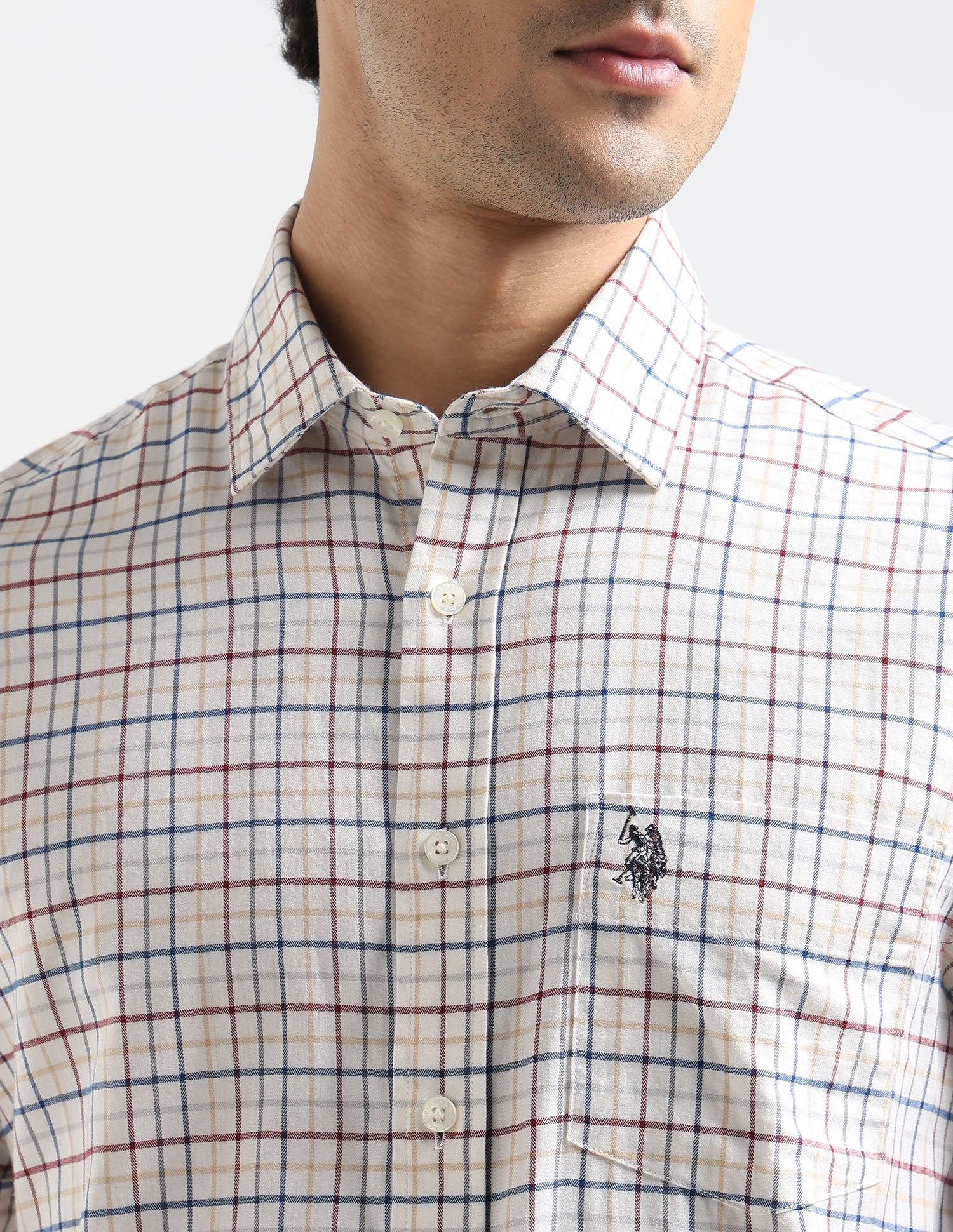 Grid Tattersall Checked Tailored Fit Shirt Ivory - U.S. POLO ASSN. | Large