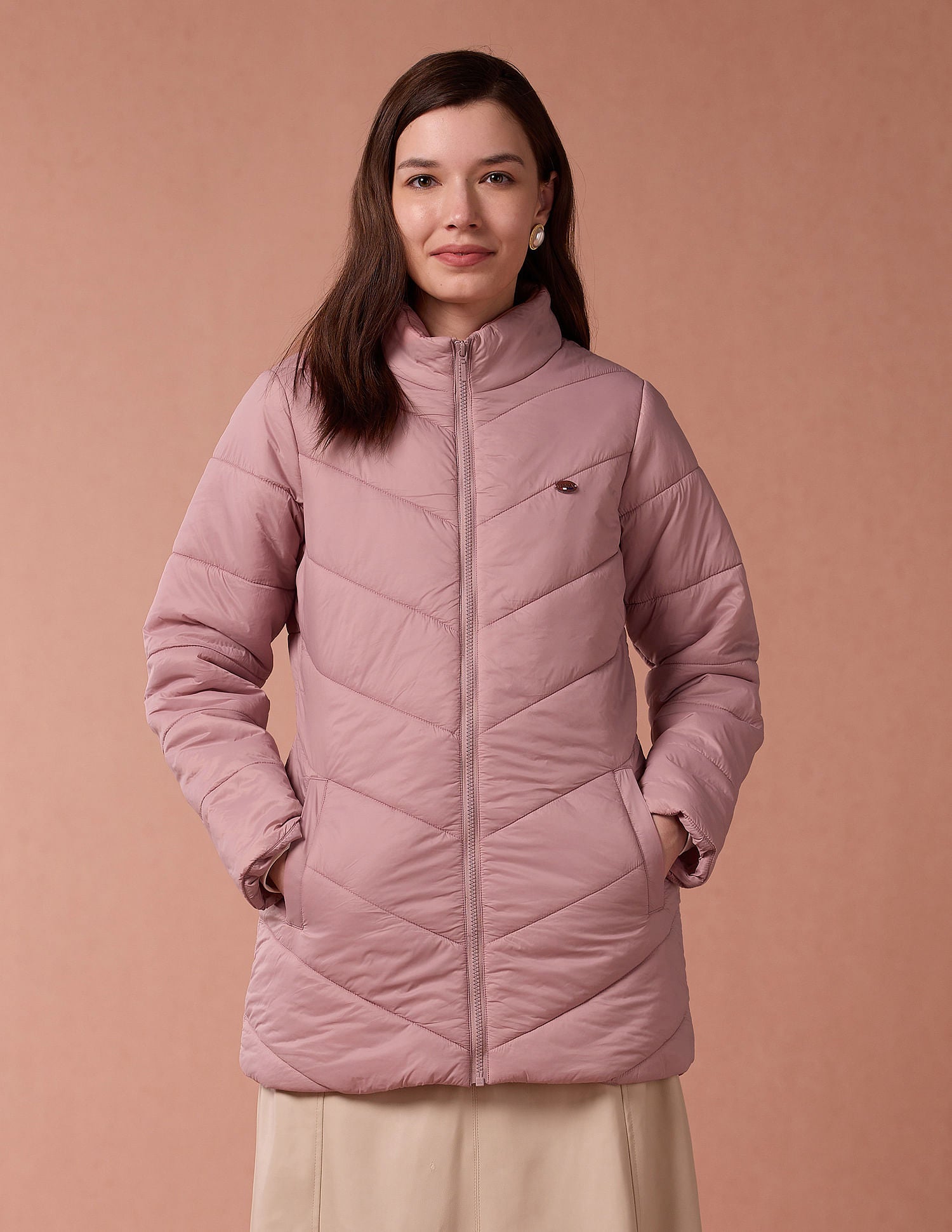 Longline High Neck Puffer Jacket Peach - U.S. POLO ASSN. | Large
