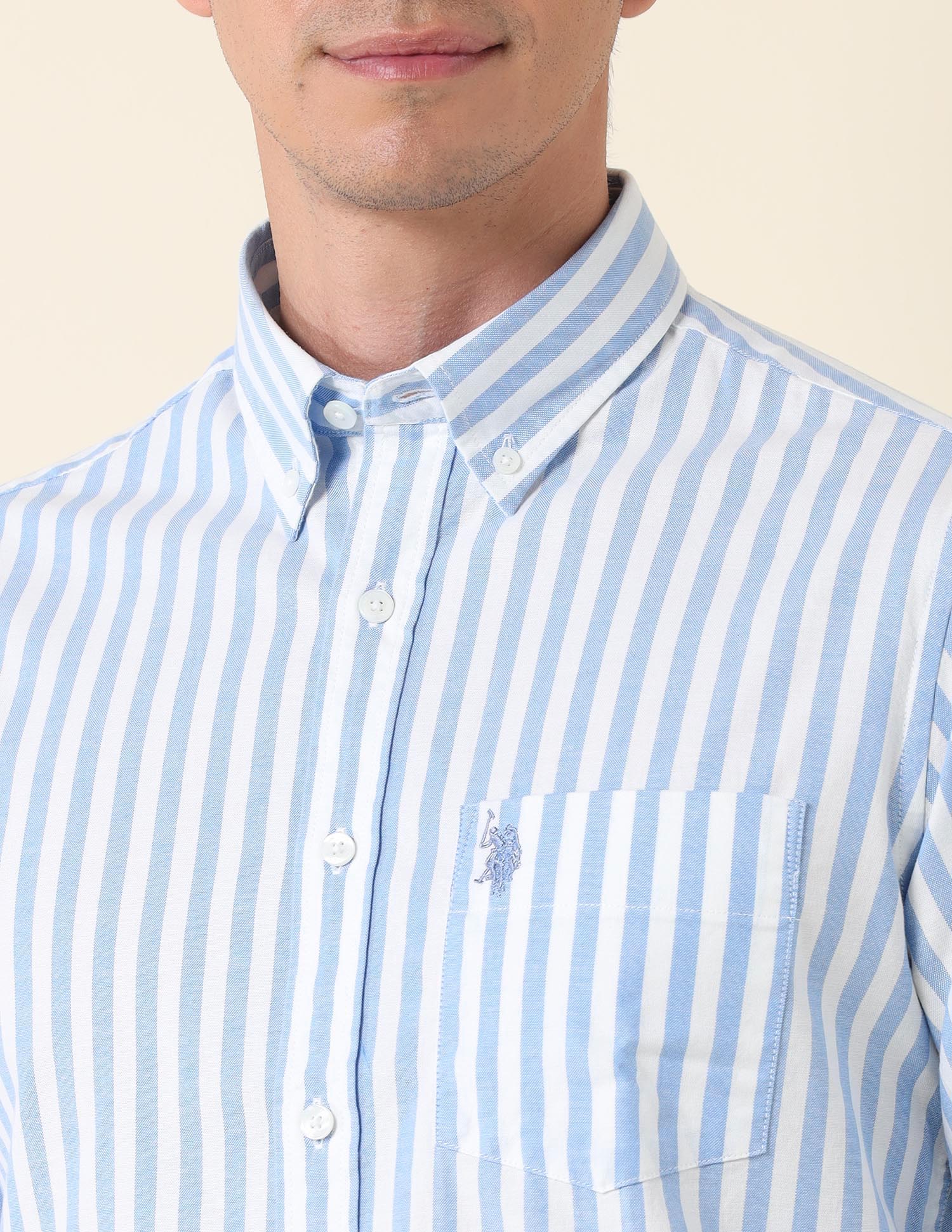 Vertical Striped Oxford Shirt Medium Blue - U.S. Polo Assn. India | Large