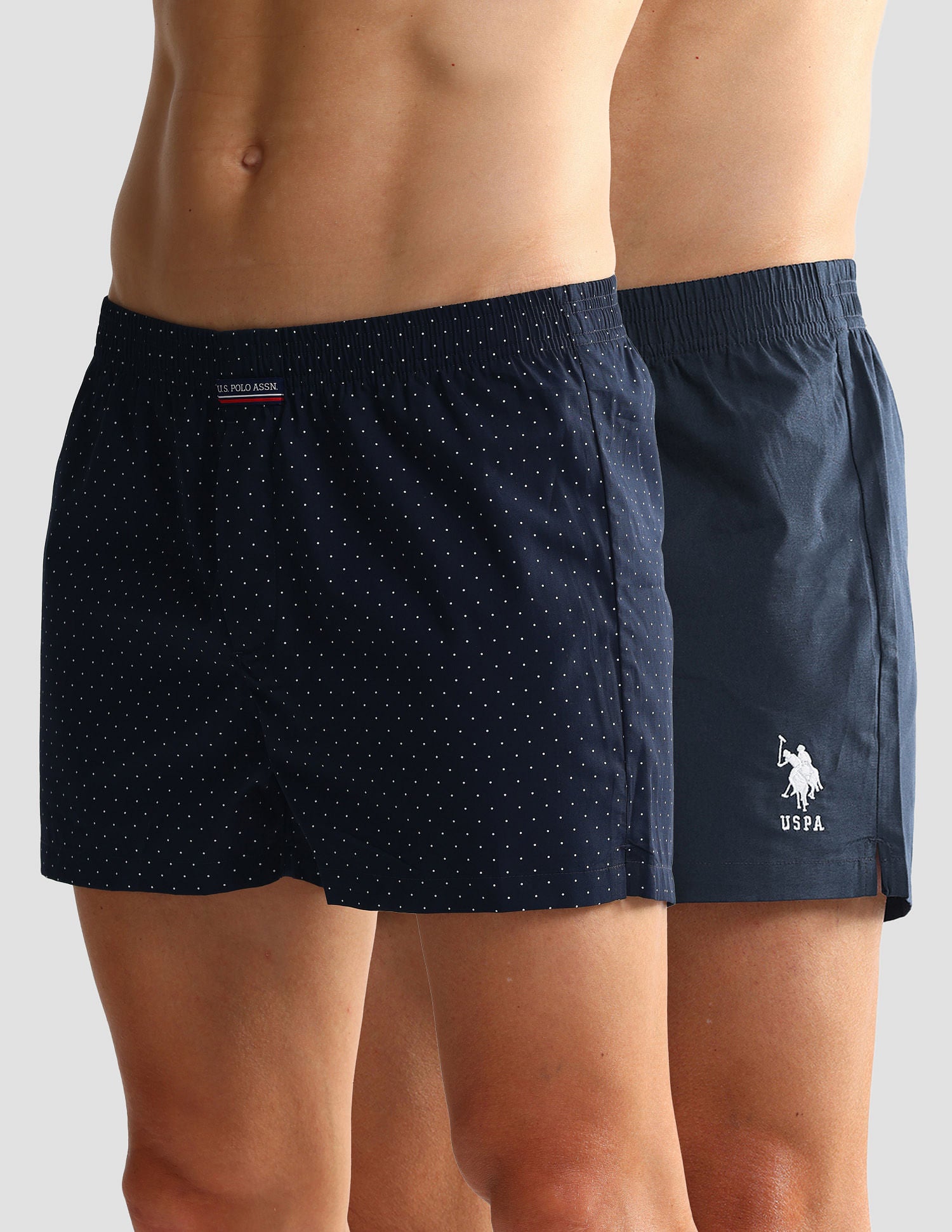 Mid Rise Solid OEX05 Shorts - Pack Of 2 Polka Dot Navy And Navy - U.S. POLO ASSN. | Large