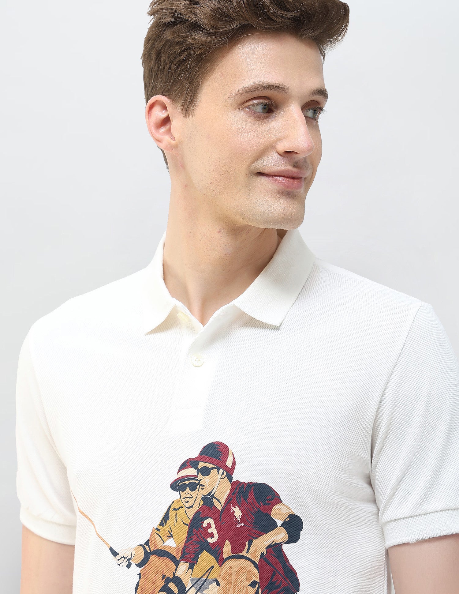 Graphic Brand Printed Motel On The Coast Polo Shirt Ivory - U.S. Polo Assn. India | Large