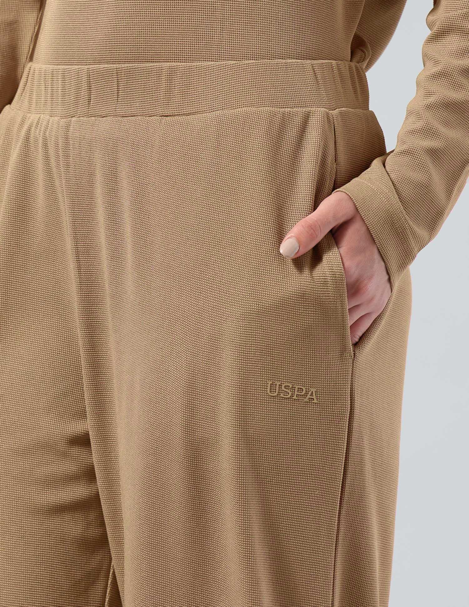 Textured Straight Fit Lounge Trousers Brown - U.S. POLO ASSN. | Large