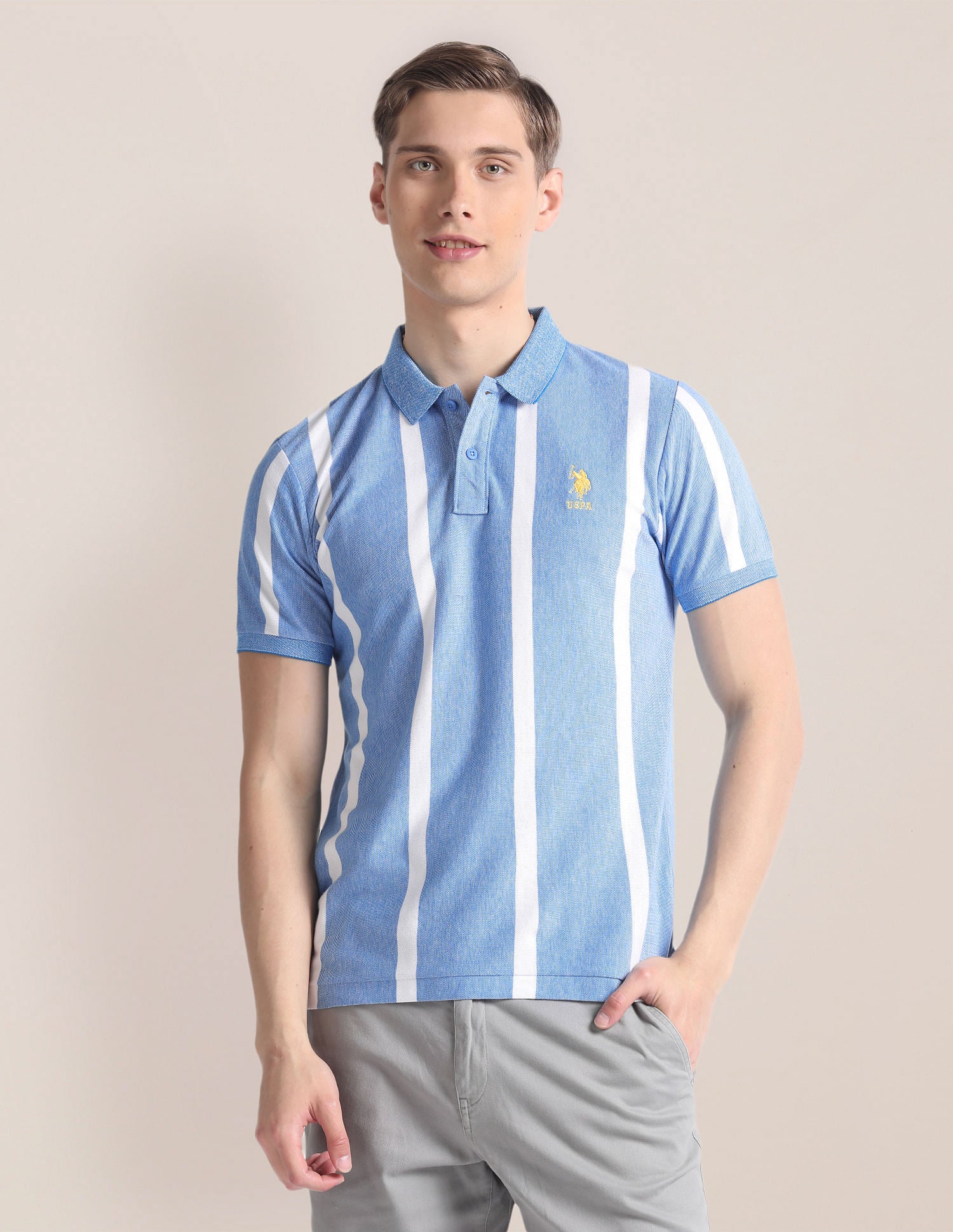 Vertical Stripe Cotton Polo Shirt Blue - U.S. Polo Assn. India | Large