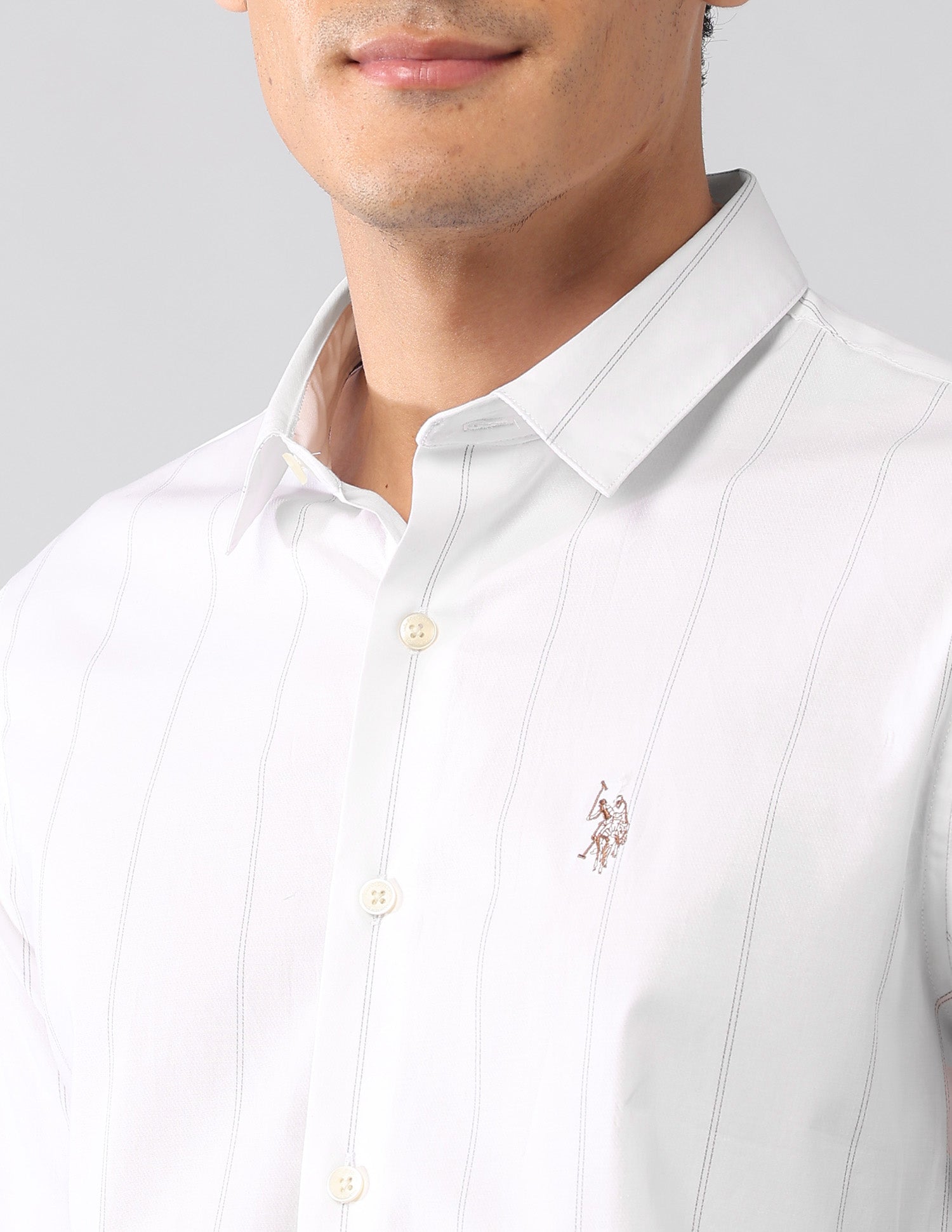 Pinstriped Poplin Pure Cotton Shirt White - U.S. Polo Assn. India | Large