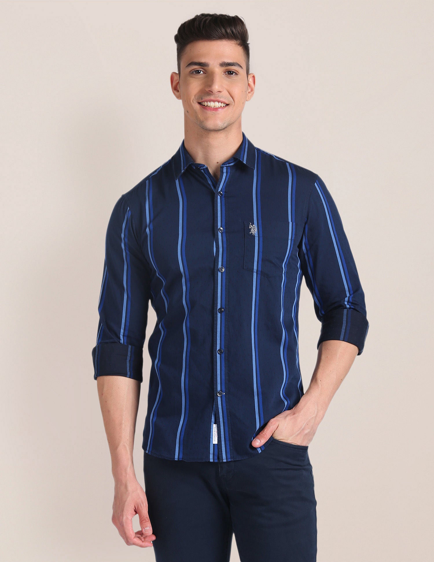 Premium Cotton Vertical Stripe Shirt Navy - U.S. Polo Assn. India | Large