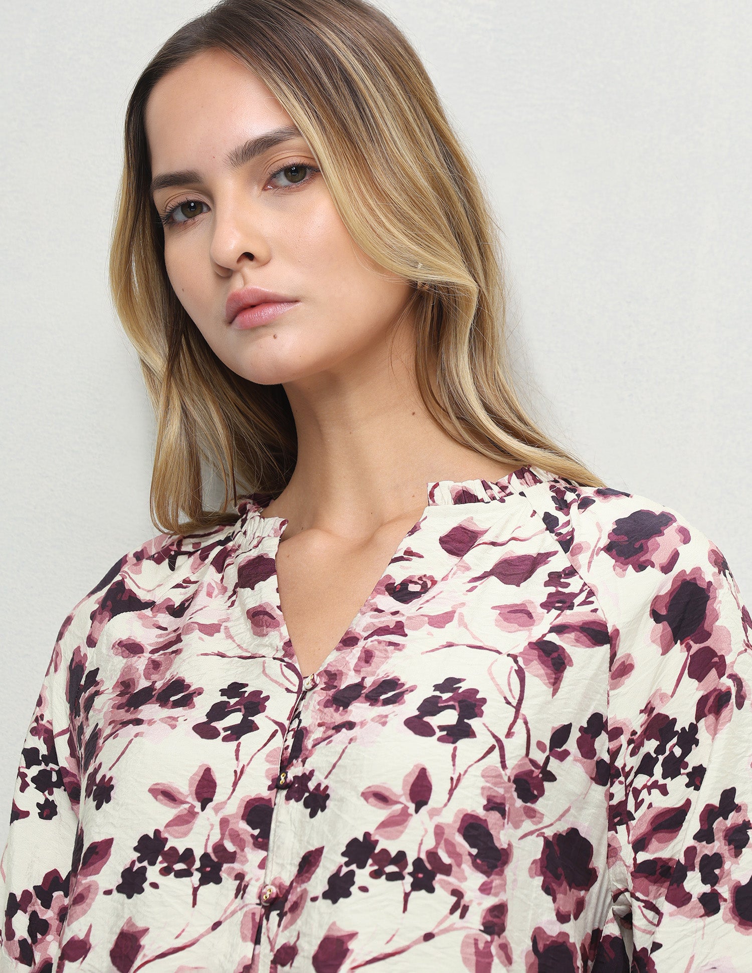 Abstract Floral Printed Button Down Top Maroon - U.S. Polo Assn. India | Large