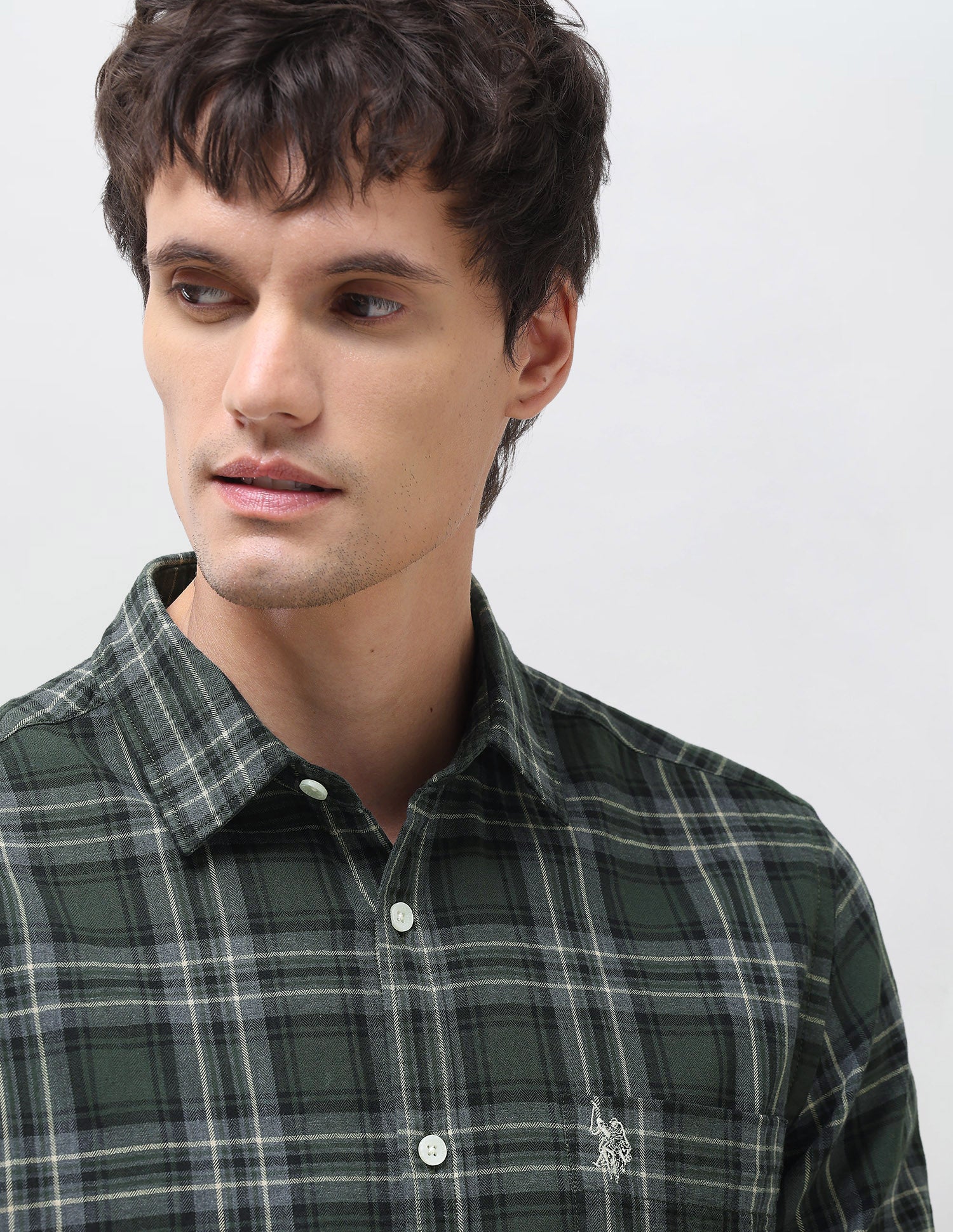 Twill Plaid Checked Shirt Olive - U.S. Polo Assn. India | Large