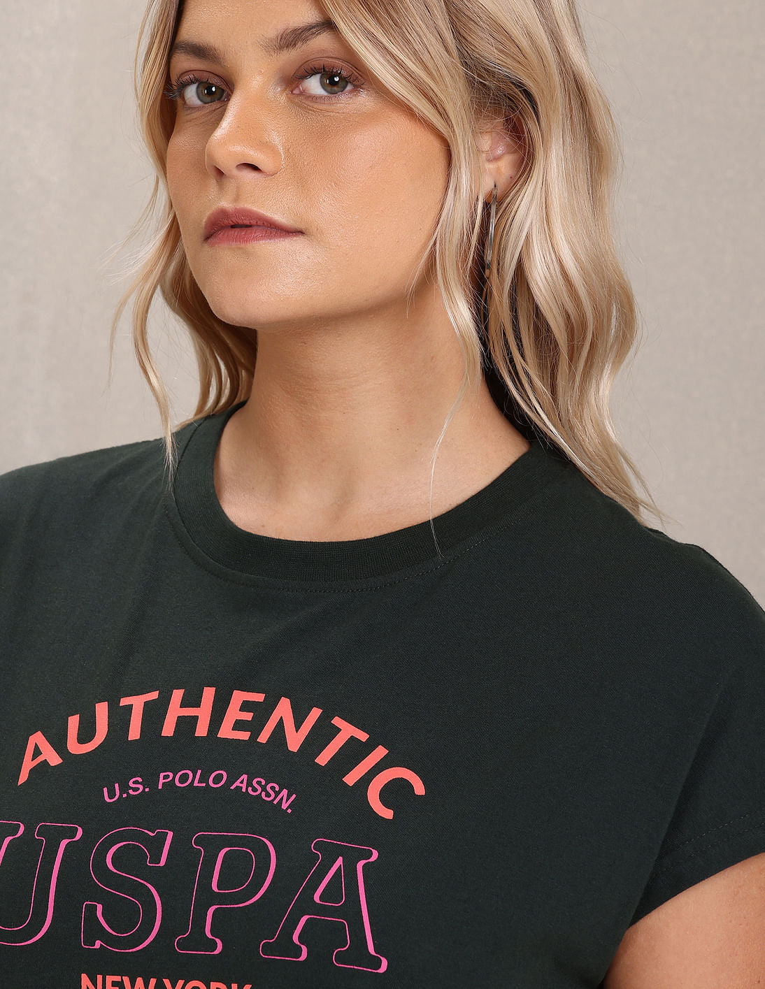 Crew Neck Typographic Print T-Shirt Dark Green - U.S. POLO ASSN. | Large